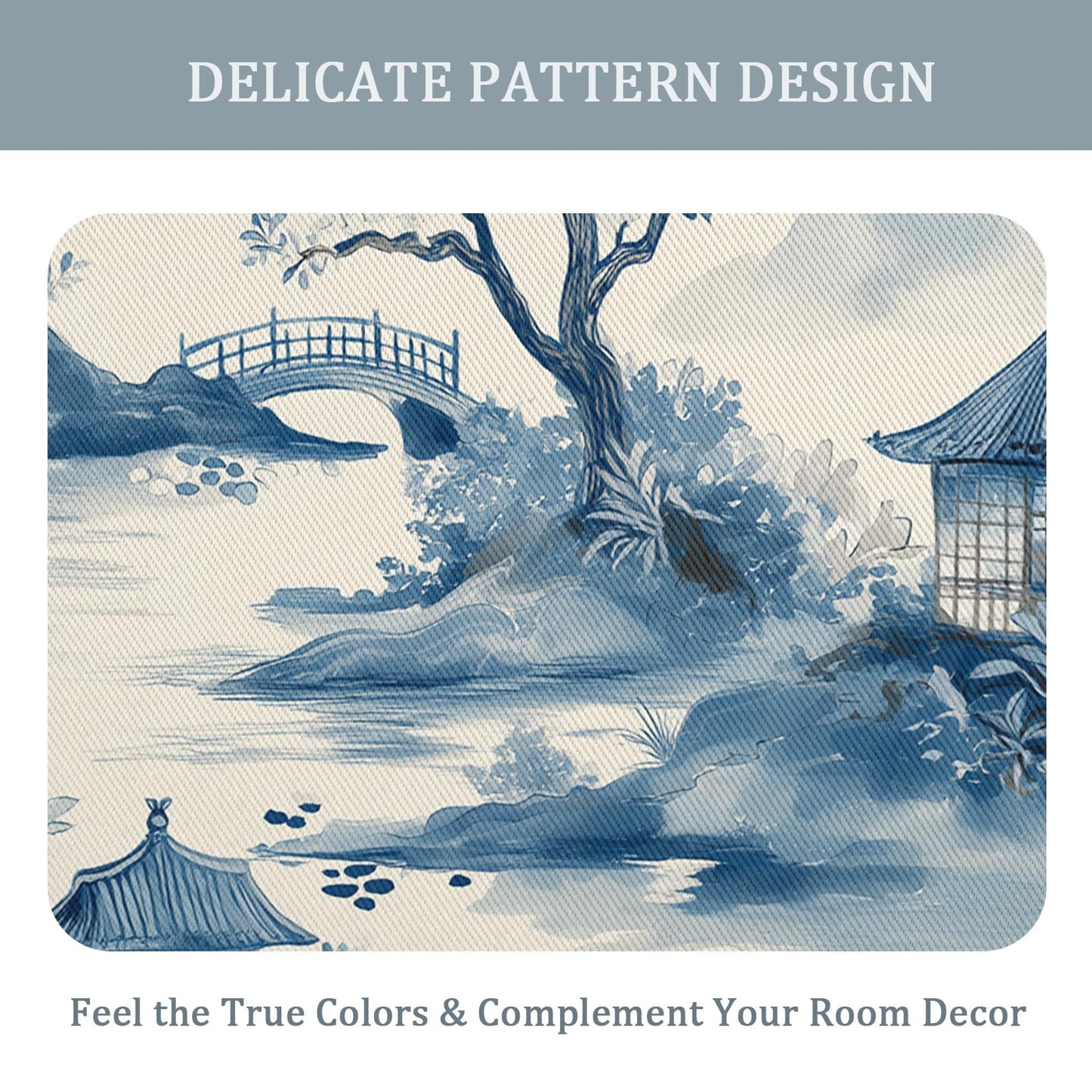 Chinese Asian Curtains for Bedroom Kitchen, 39 Inch 2 Panels, Chinoiserie Landscape Printed Pattern, 95% Blackout Window Drapes for Living Room, Chinese Home Decor, Grommet Top GR41