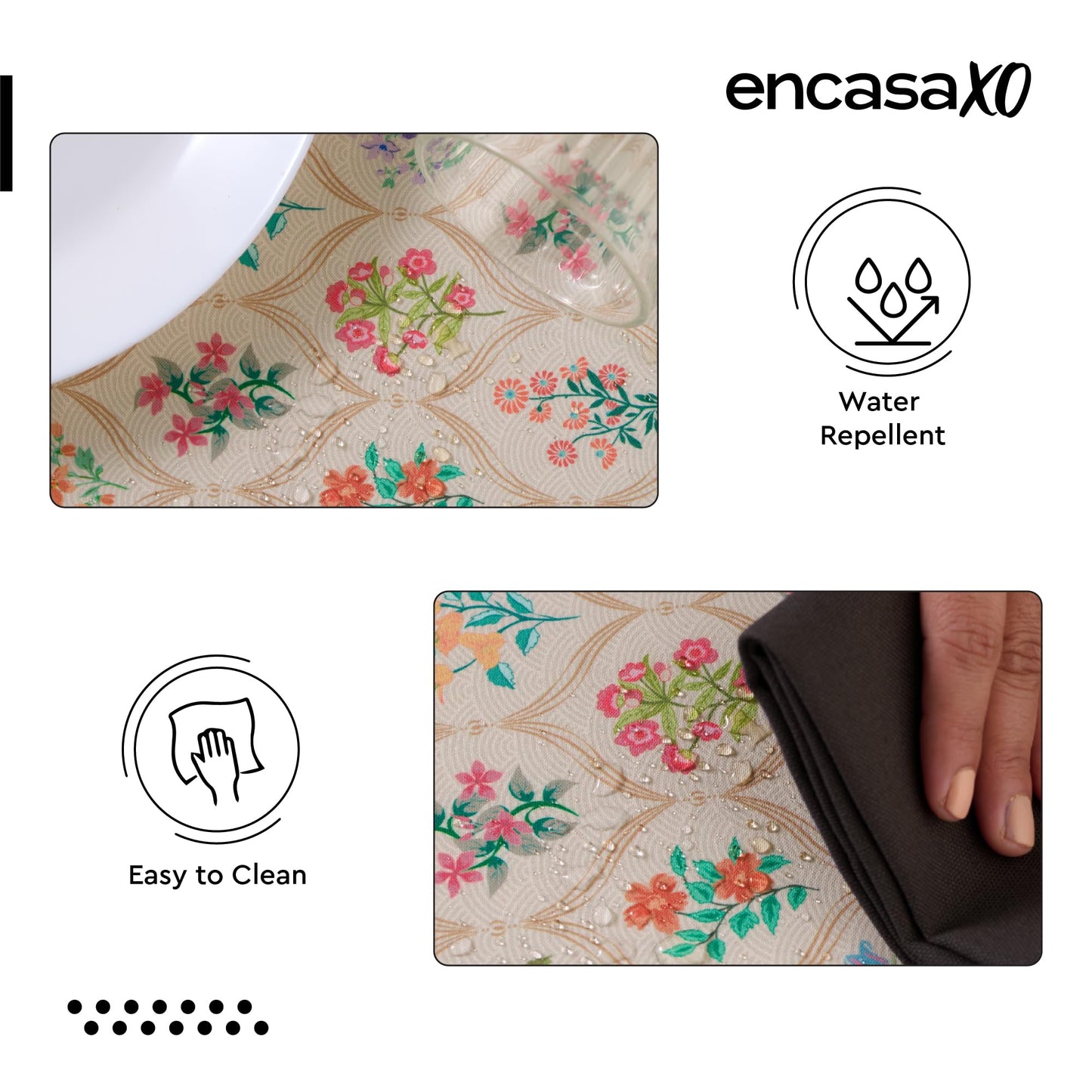 Encasa XO Floral Table Cloth 56"x56" for Square Table Water Repellent Polyester Indoor Outdoor Tablecloth Machine Washable Spring Summer Table Cover Farmhouse Style for Dining French Beige