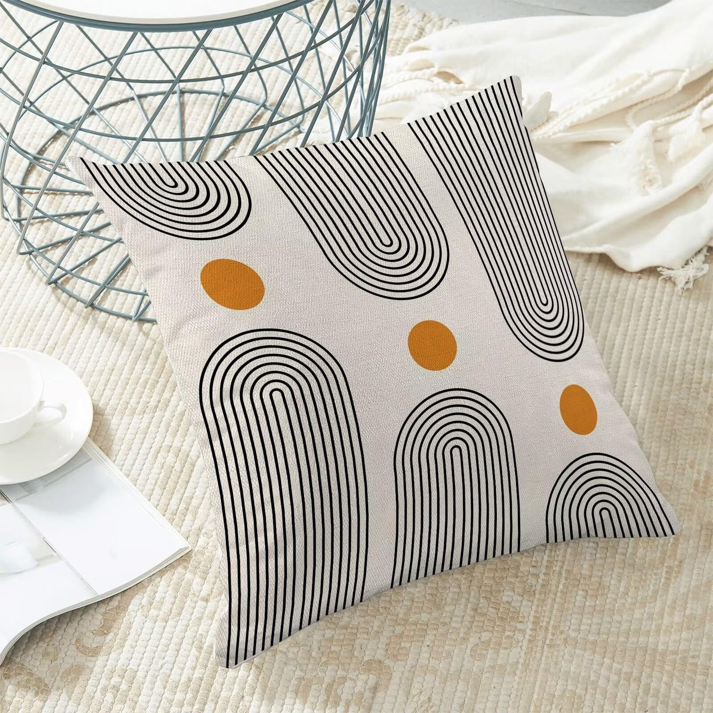 Jecuwo Boho Mid Century Pillow Covers 18x18 Set of 2, Abstract Simple Sun Arch Decorative Throw Pillowcase Boho Modern Outdoor Farmhouse Cushion Cover for Sofa Couch Bed Living Room Decor