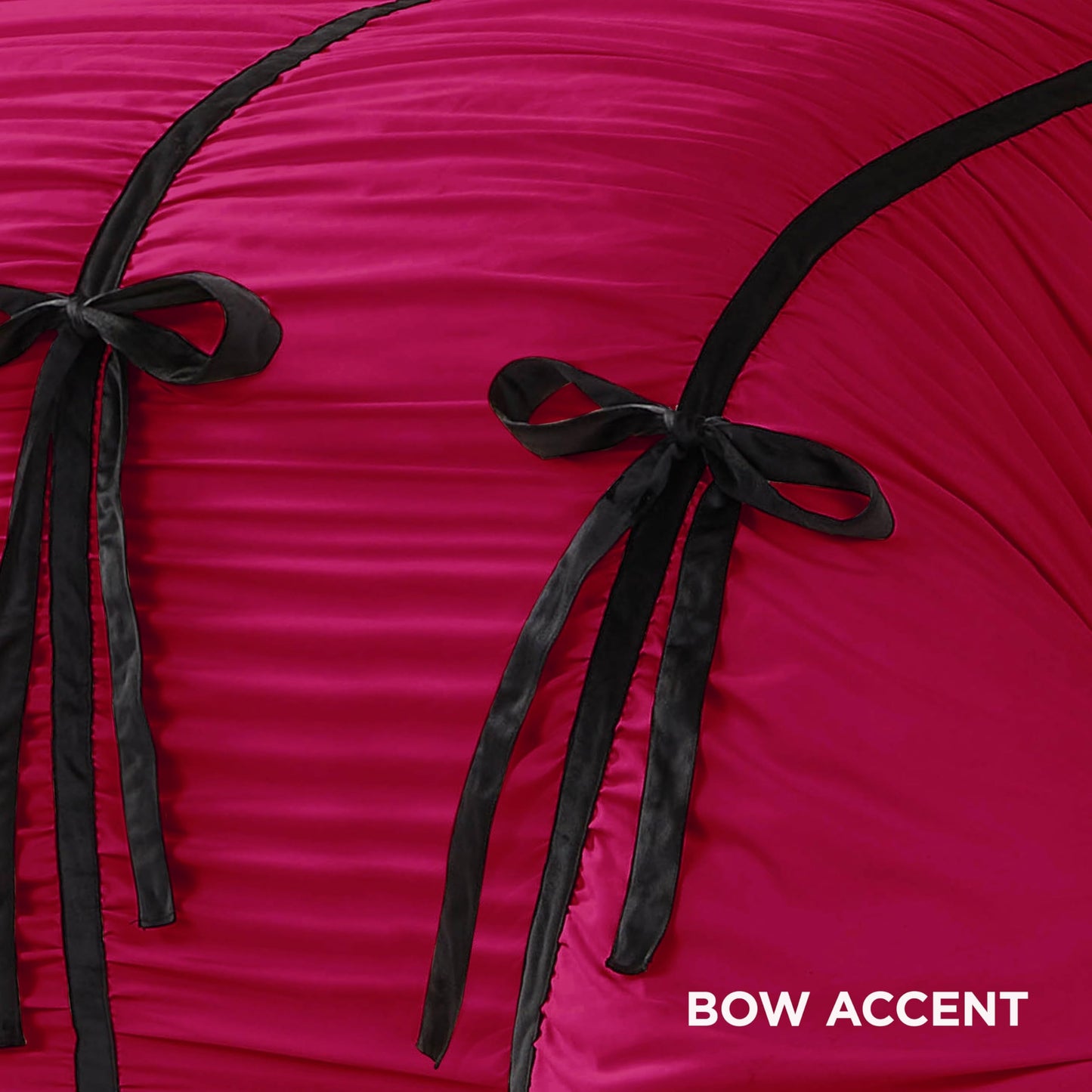 Juicy Couture Hot Pink Amelie Velvet Bows Ruched King Comforter Set - 3 Piece Stylish Bedding Ensemble