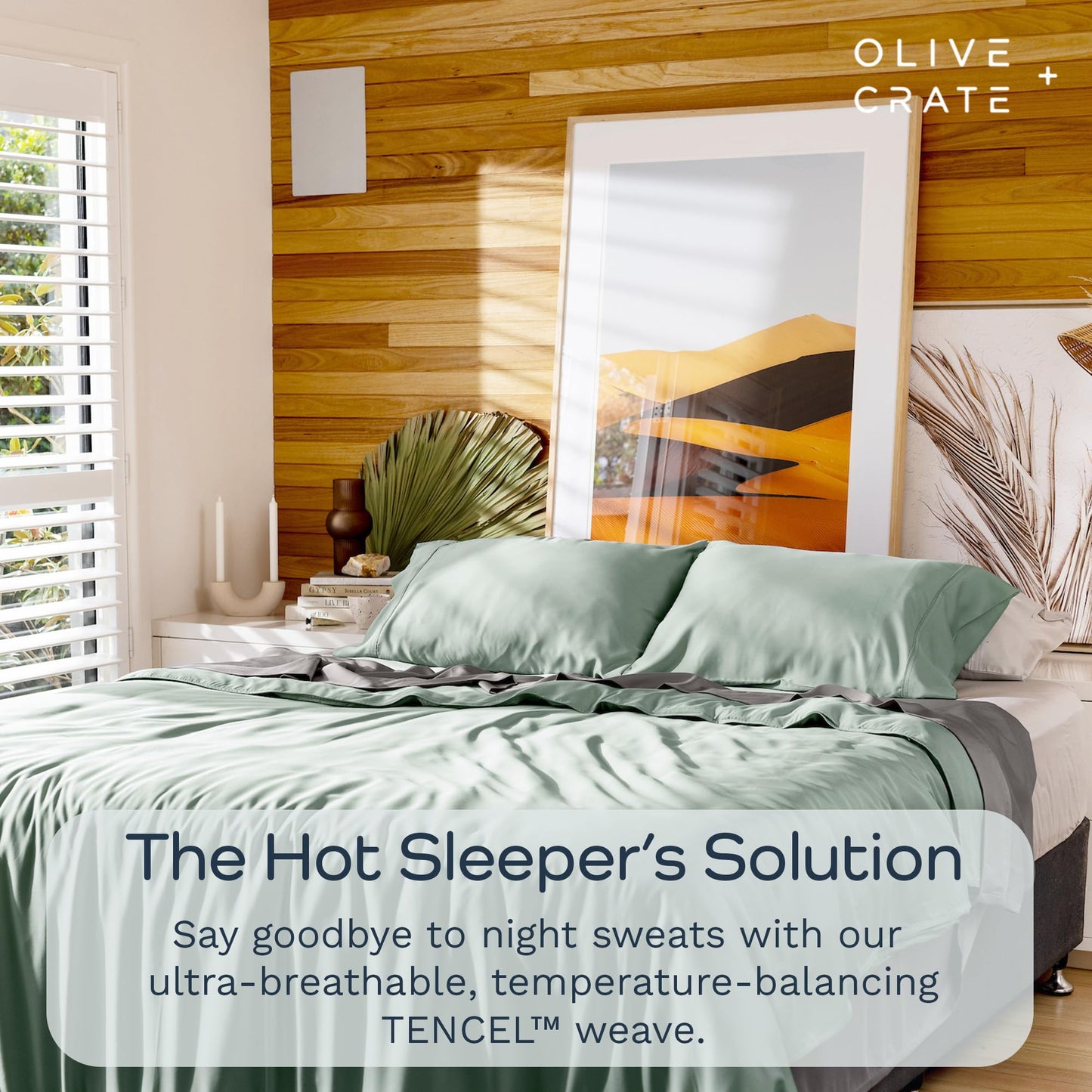 Olive + Crate Tencel Lyocell Eucalyptus Twin Sheets Set - Extra Long Sheet Set - Cooling Tencel Sheets for Hot Sleepers with 16 Inch Deep Pocket Fit - Spring Sage 3-Piece Set