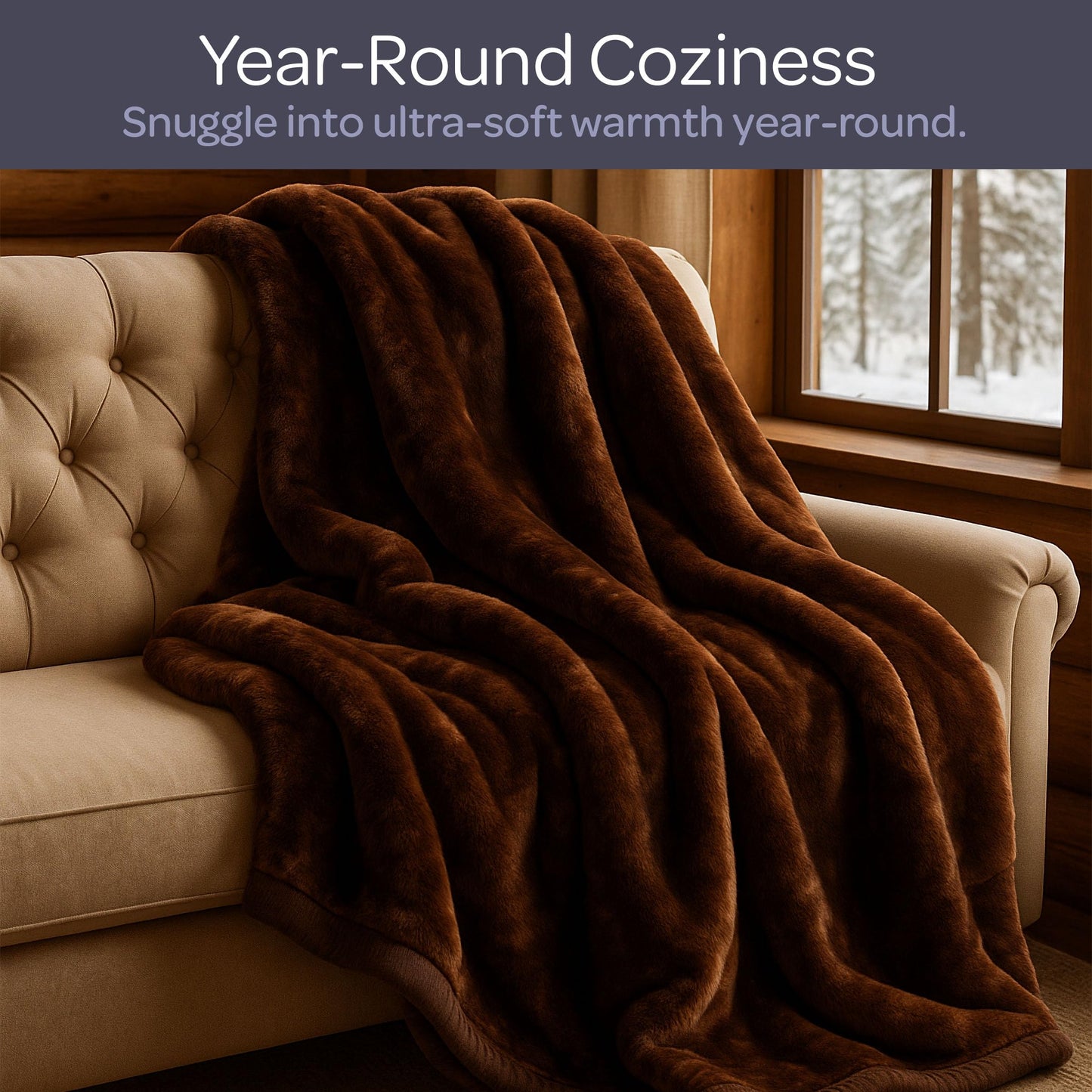 Lavish Home Faux Fur Throw Blanket - Oversized 91x81 Soft Mink-Style, Machine-Washable Bedding - 7.8lb Heavy Throw Blanket for Bed or Sofa (Coffee)