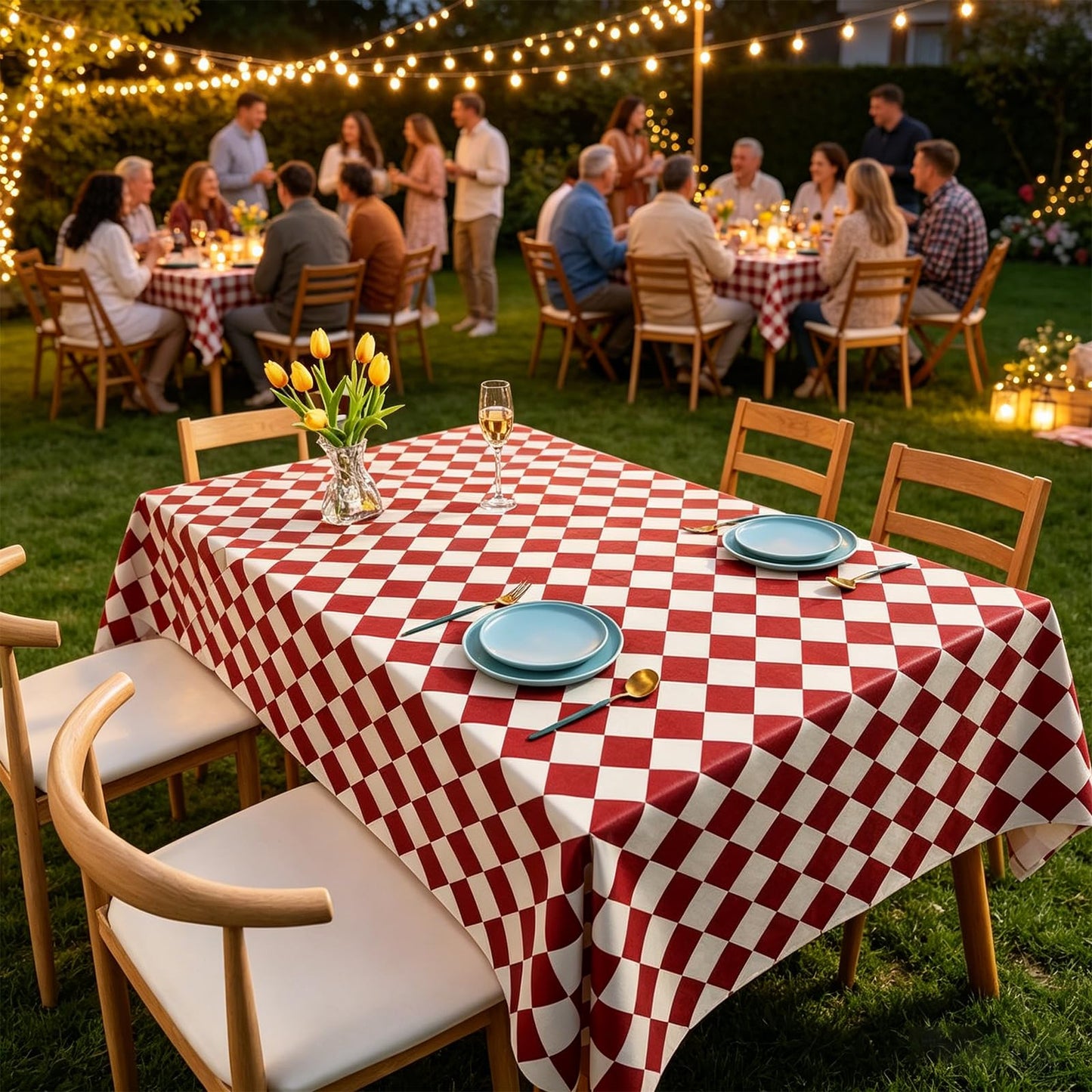 Qvthpv Rectangle Tablecloth 55"x70" Waterproof Oilproof Heat Resistant Kitchen Table Cover, Stainproof Wipe Clean Vinyl Mat for Dining Room, Everyday Use & Holiday Parties (Deep red Pattern)