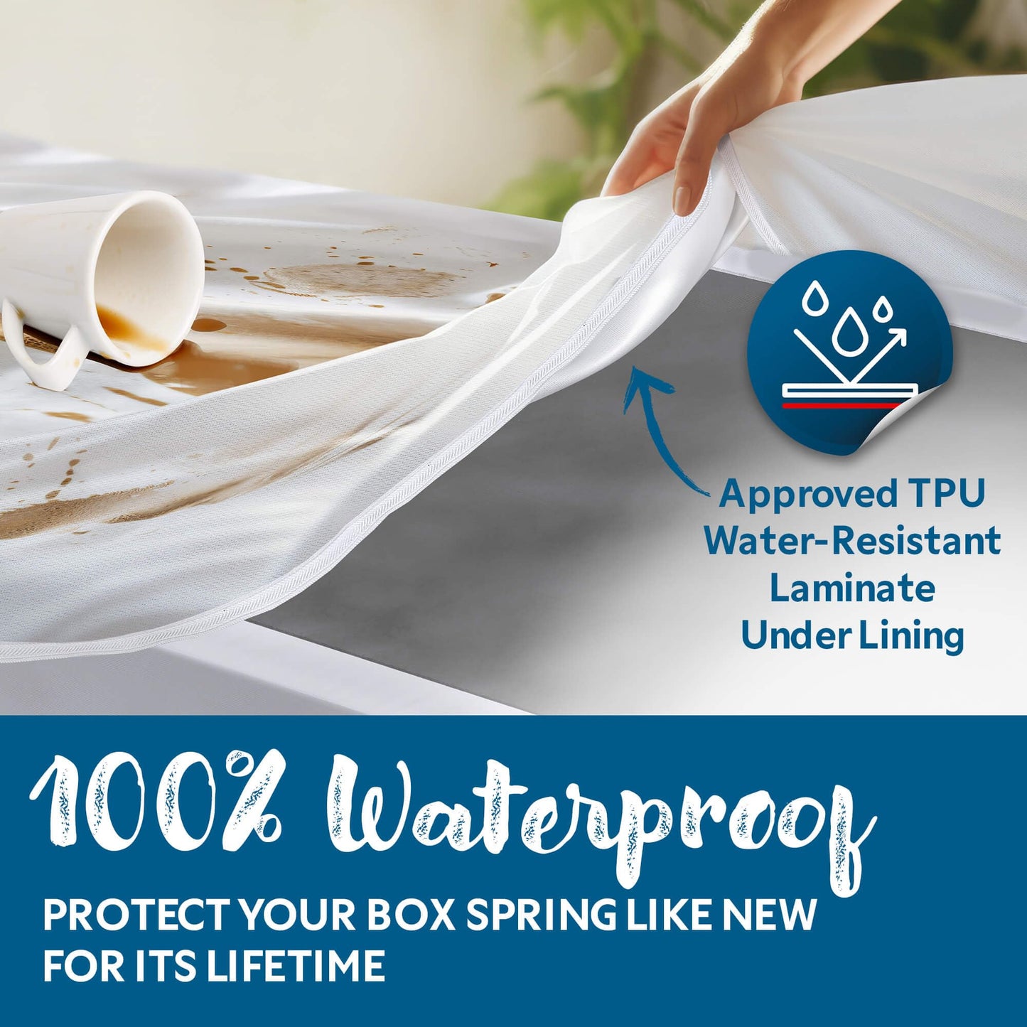 Guardmax Premium Box Spring Cover - Queen Size Waterproof and Bed Bug Proof Zippered Box Spring Encasement - 6 Side Absorbent Boxspring Protects Against Bed Bugs, Dust Mites, Dirt, Spills, and Stains.