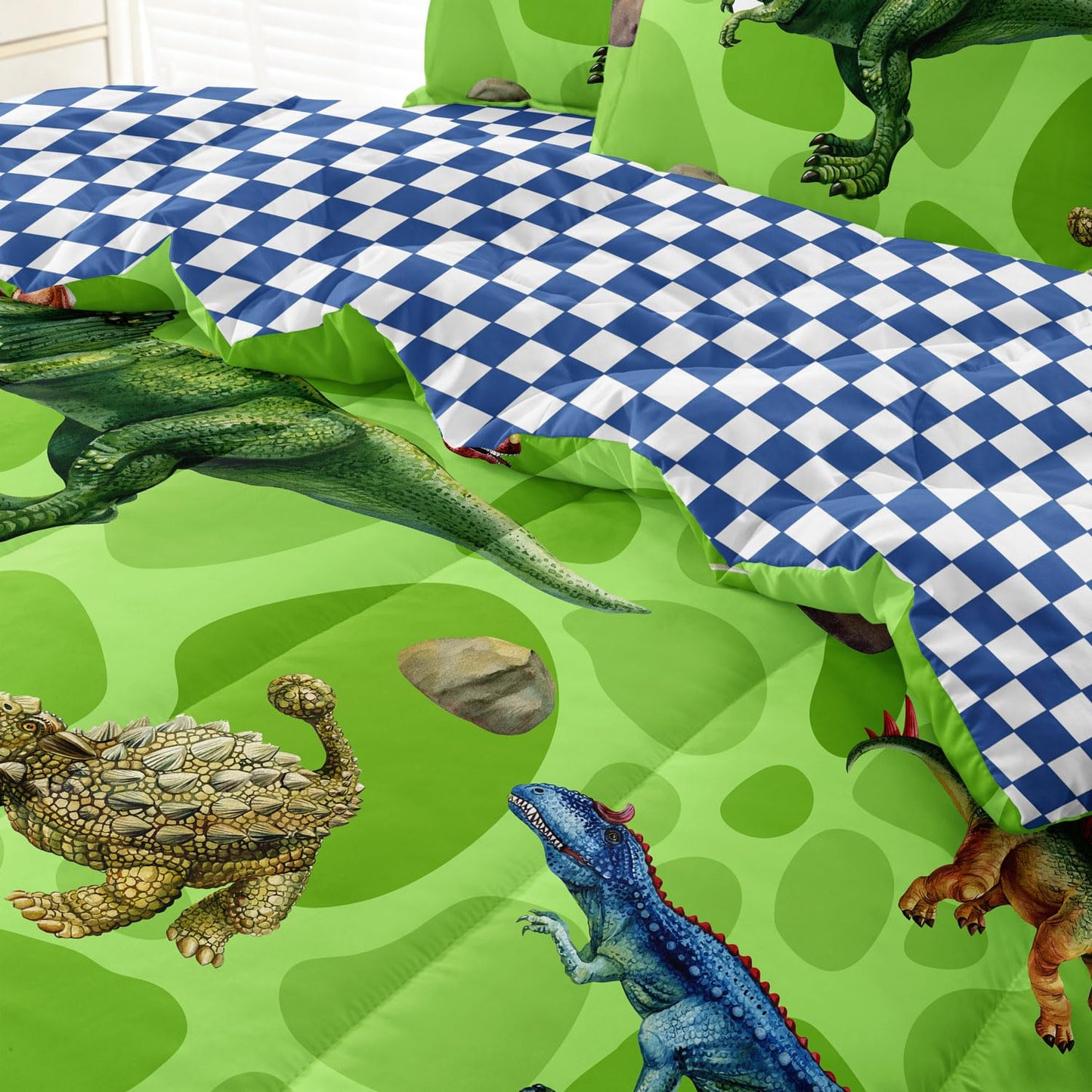 Leaflin Kids Dino Bedding Comforter Set Twin Size, 5 Pieces Bed in a Bag