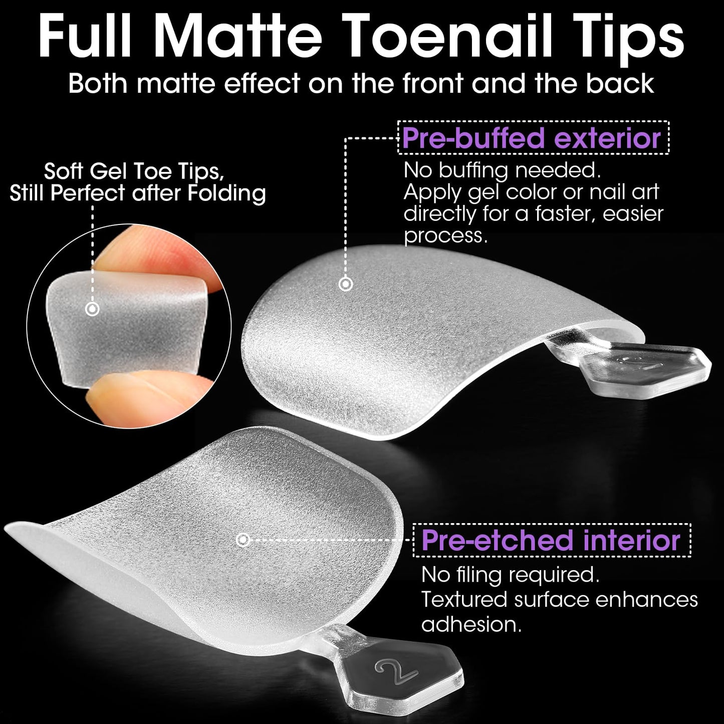 Gellen Press On Toenails 300PCS Short Square Toe Nail Tips Full Cover Matte Soft Gel Fake Toenails, 12 Sizes Clear Toe Nail Extensions with Easy Handle for Pedicure DIY Home Nail Salon