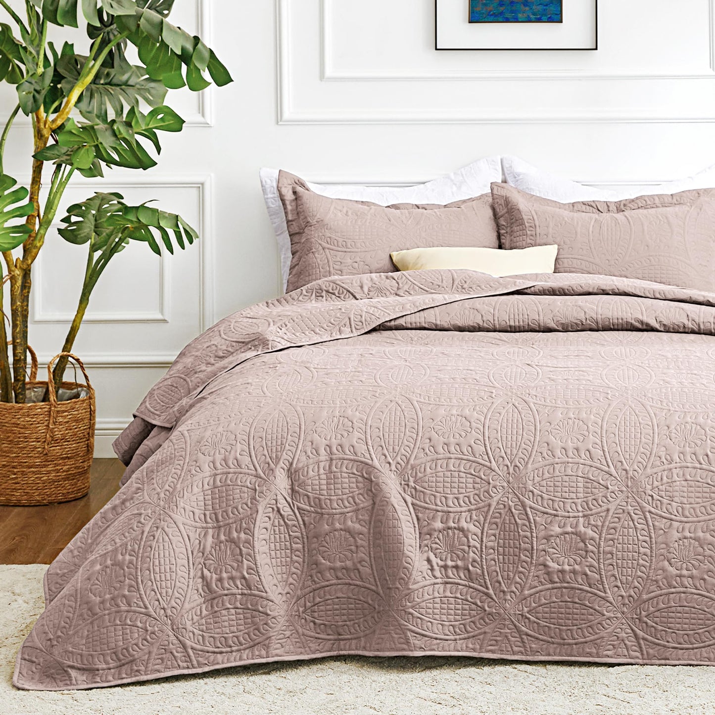 Love's cabin Quilts for Full Bed Burlwood Bedspreads Bedding Set - Lightweight Bedspread Comforter - Coin Pattern Bedding Coverlet for All Season - 3 Pieces (1 Quilt, 2 Pillow Shams)