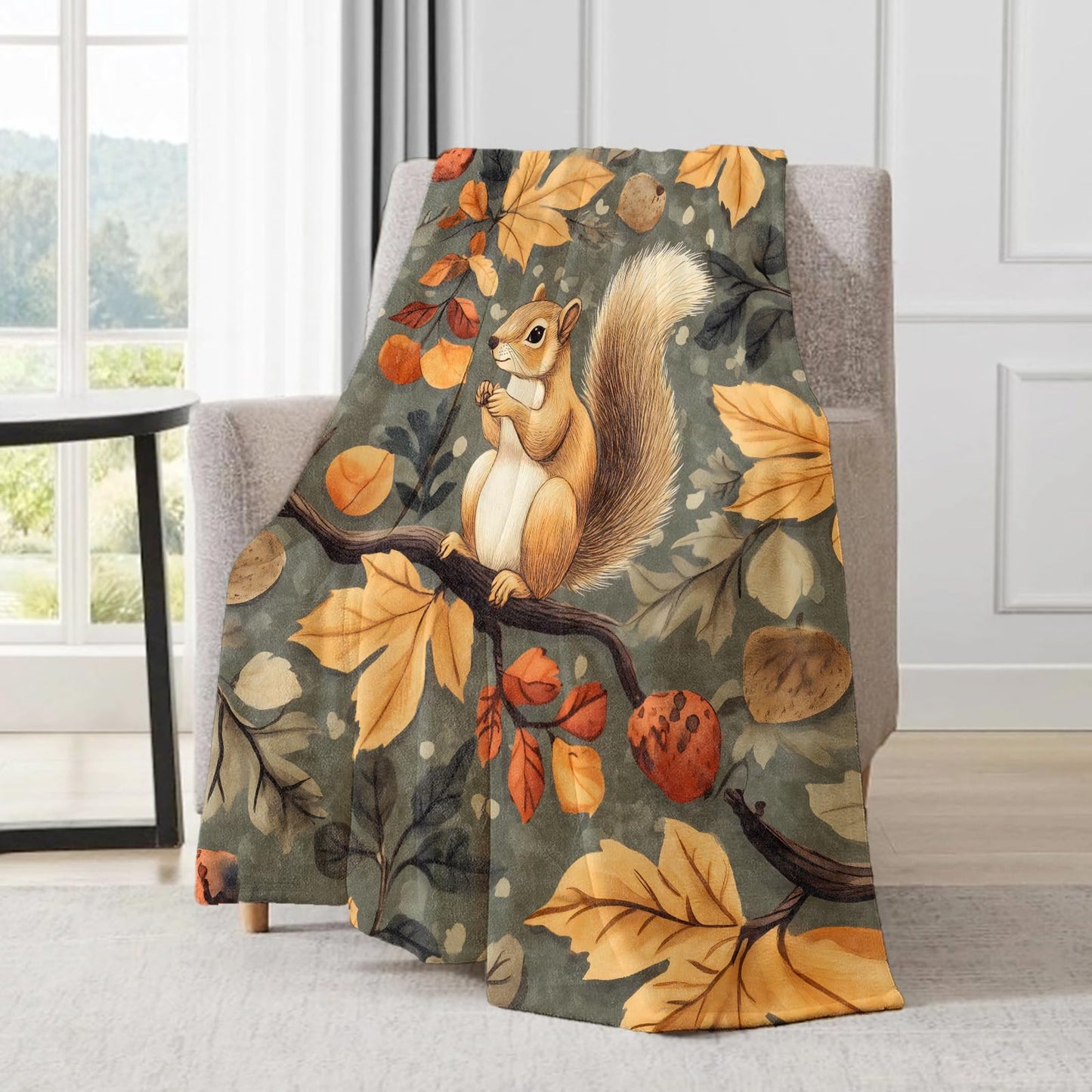 ainori Squirrel Blanket - Autumn Woodland Fall Leaves and Acorns Fleece Throw,Gifts for Kids Adult, Soft & Warm,Lightweight, for Modern Artistic Decor, Living Room Home Accent 50x60in