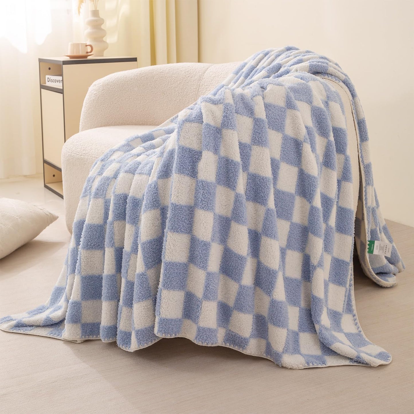 TrellisJoy 3D Print Cozy Fleece Blanket Soft Durable Throw for Sofa Bed Couch All Season Use,Checkerboard-Sky Blue 60" x 80"
