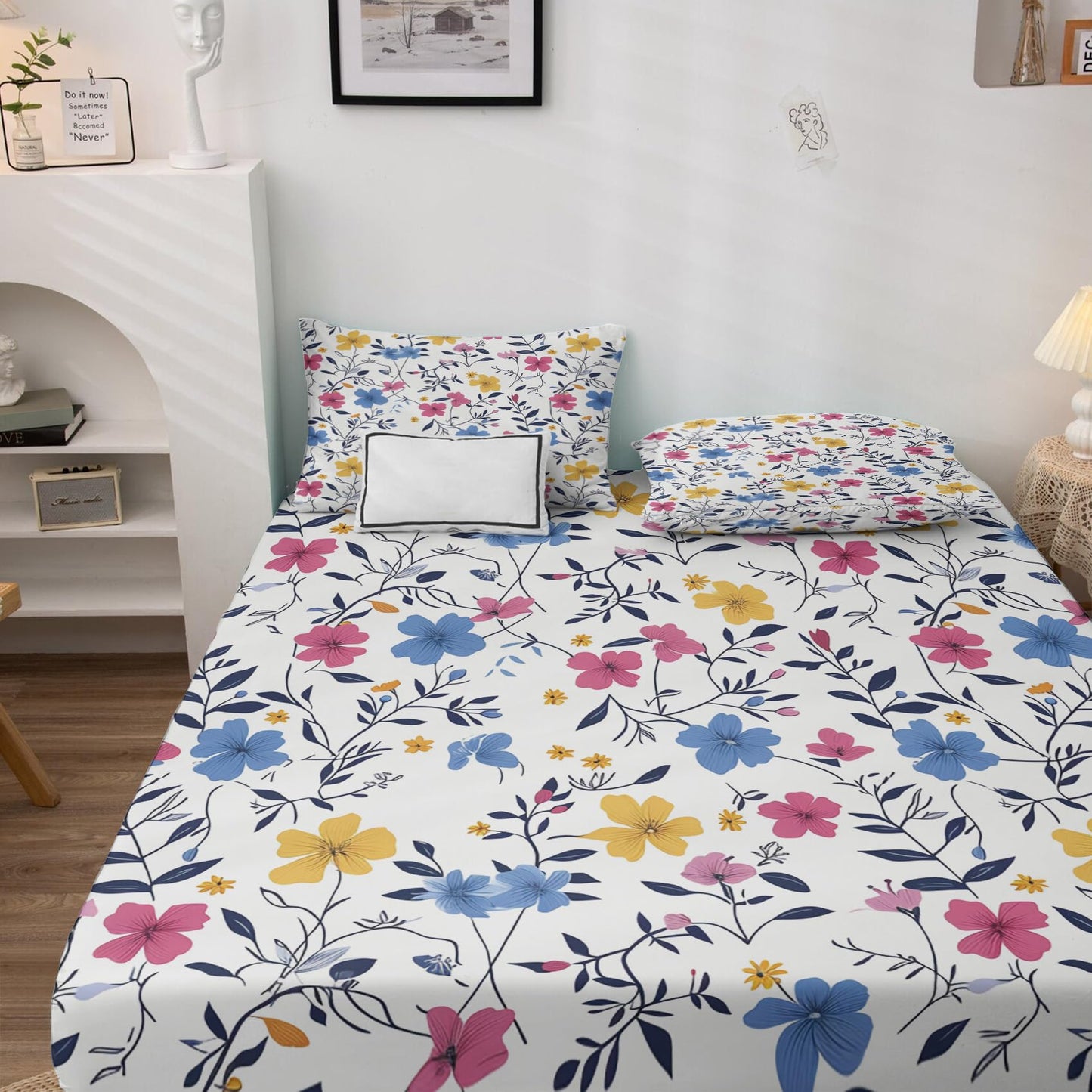 NOGAWA Colorful Floral Sheets Queen Size, Flower Botanical Bed Sheets, Patterned Bedding Sheets & Pillowcases 4 Piece Set - Soft Microfiber Deep Pocket Fitted Sheet & Flat Sheet & 2 Pillow Cases