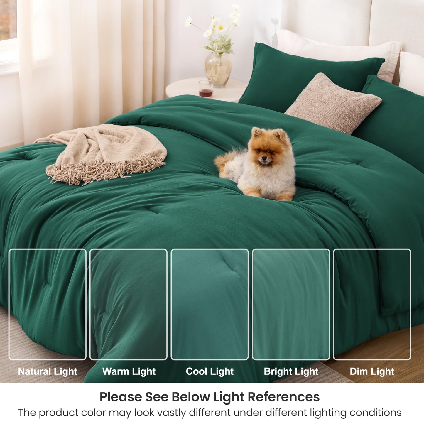 Love's cabin Dark Green Twin/Twin XL Comforter Set, 2-Piece Prewashed Bed Set with 1 Comforter (66 x 90 in) & 1 Pillowcase, Lightweight & Breathable for All Seasons