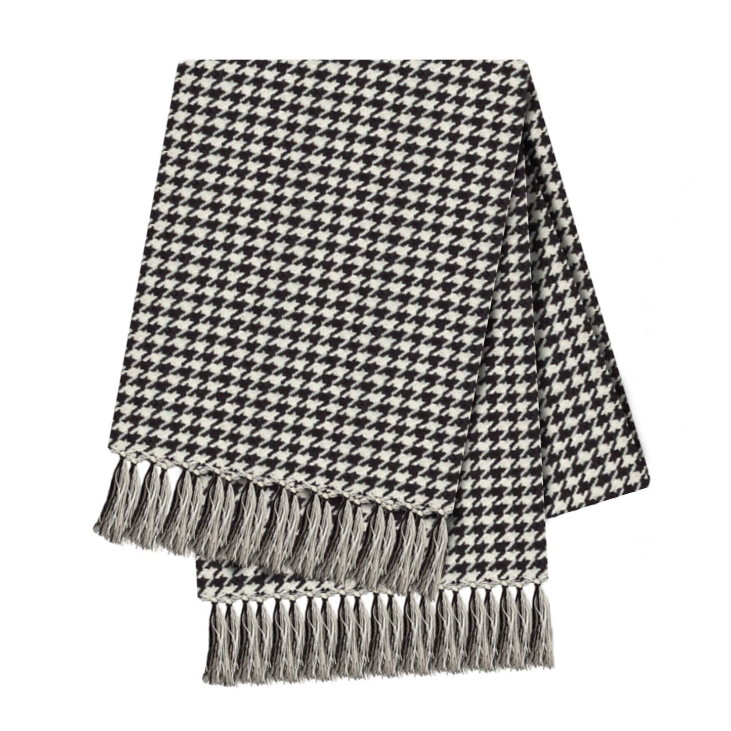 SARO LIFESTYLE Houndstooth Design Throw Blanket, Black, 50"x60"