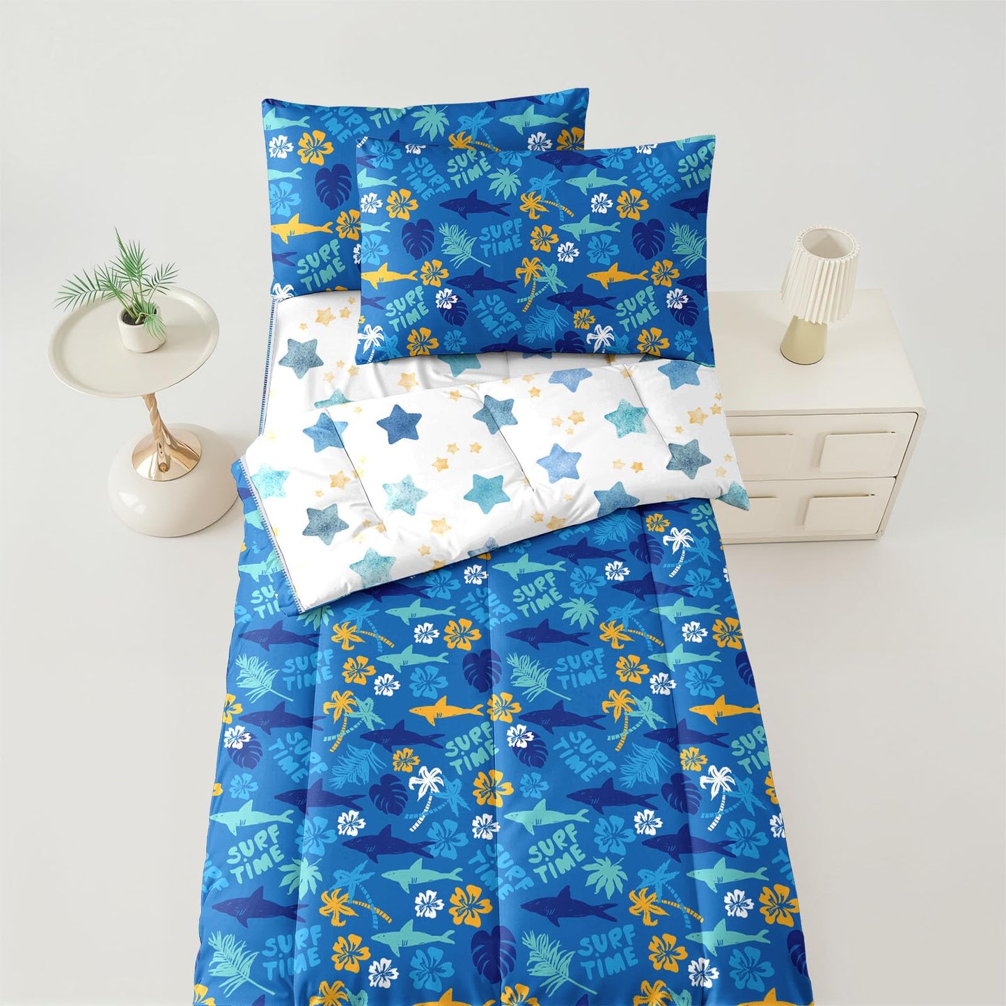 Dearller Boys Zipper Bedding Twin Shark Comforter Twin All in one Zipper Boys Blue Bedding Kids Comforter