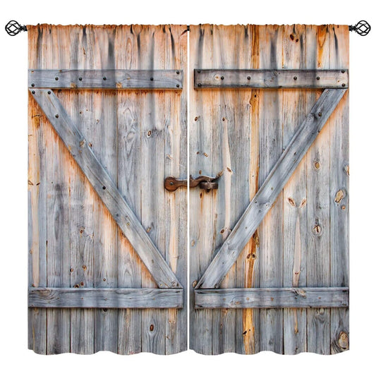 SENQIAN Rustic Barn Door Curtains Vintage Wooden Farmhouse Cabin Western Country Retro Printed Blackout Rod Pocket Window Drapes for Living Room Bedroom Kitchen Cafe Decor W21xL45in Decor