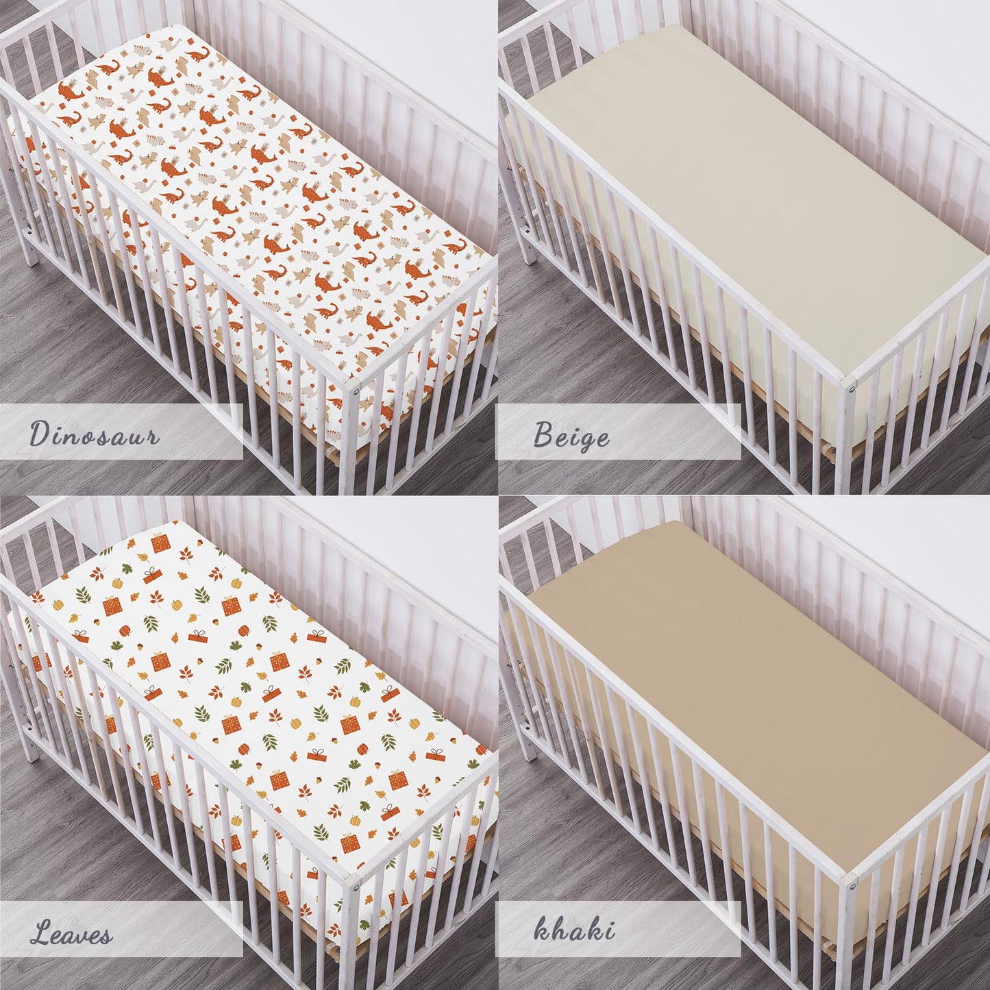 Bimocosy Crib Sheets 4 Pack, Baby Crib Sheets Fitted for Boys and Girls Breathable & Snug Fit, Soft Toddler Bed Sheets for Standard Crib Mattress Nursery Daycare Essentials, Autumn Dinos