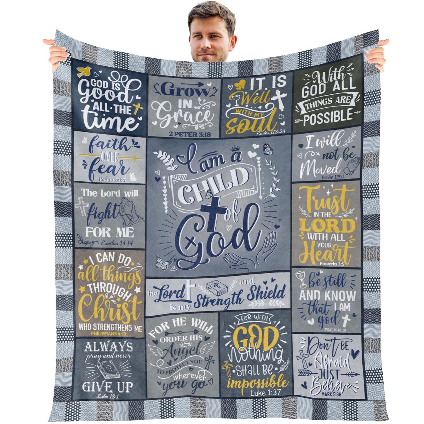 Wxiben Christian Gifts Blanket for Men - I Am A Child of God Throw Blanket Inspirational Religious Baptism Gift Birthday Christmas Catholic Faith Bible Gifts for Boys Priest Teenage 60 x 50 Inches