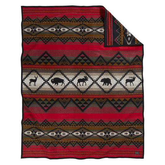 Pendleton Jacquard Unnapped Twin Blanket 64" x 80" - Heirloom Quality Virgin Wool, Reversible, Reinforced Ultrasuede Binding, Made in USA - Lost Trail
