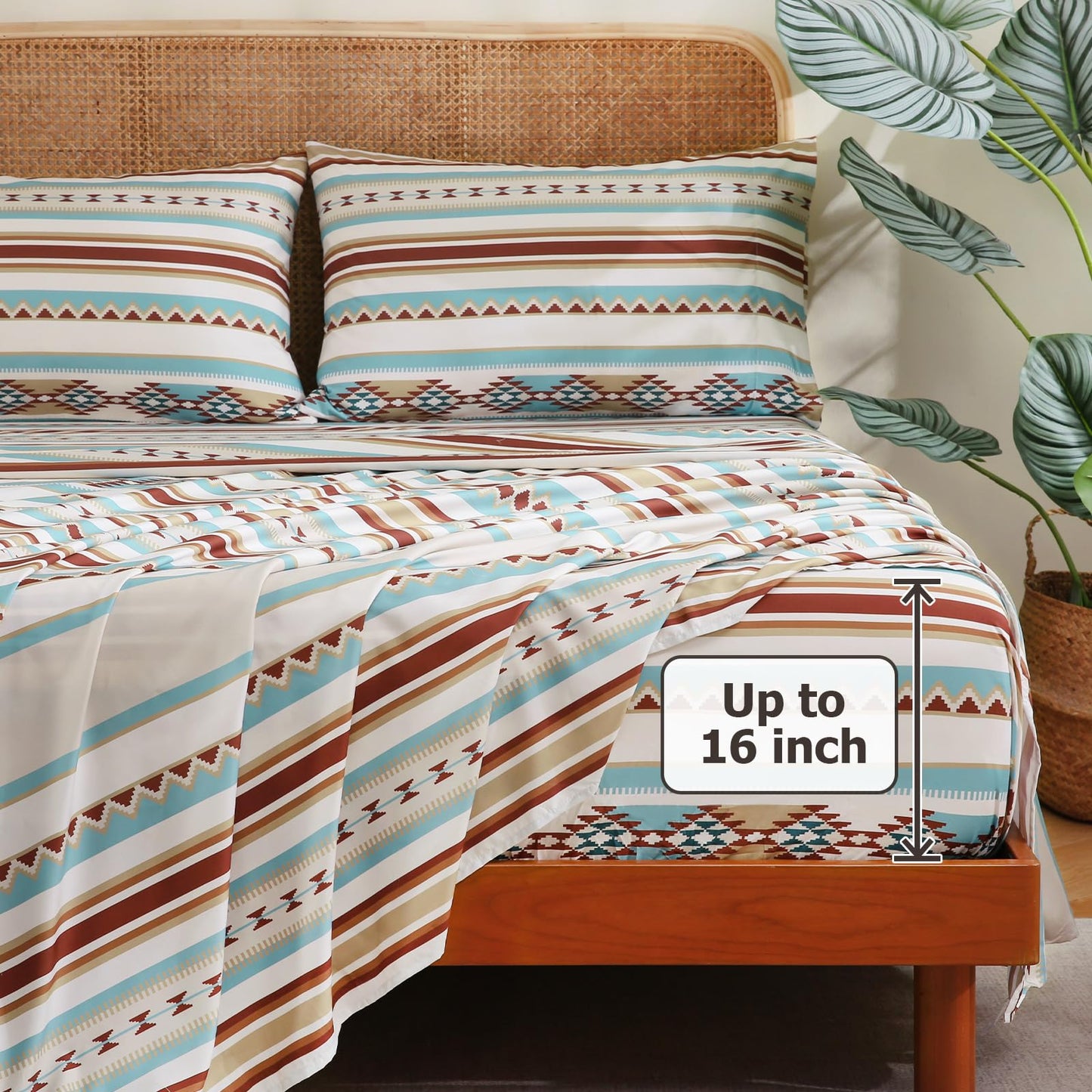 CozySmile 4 Pieces Queen Sheet Set Bohemian, Boho Sheets Soft Microfiber Deep Pocket, Western Sheets Geometric(Queen, Colorful Striped)