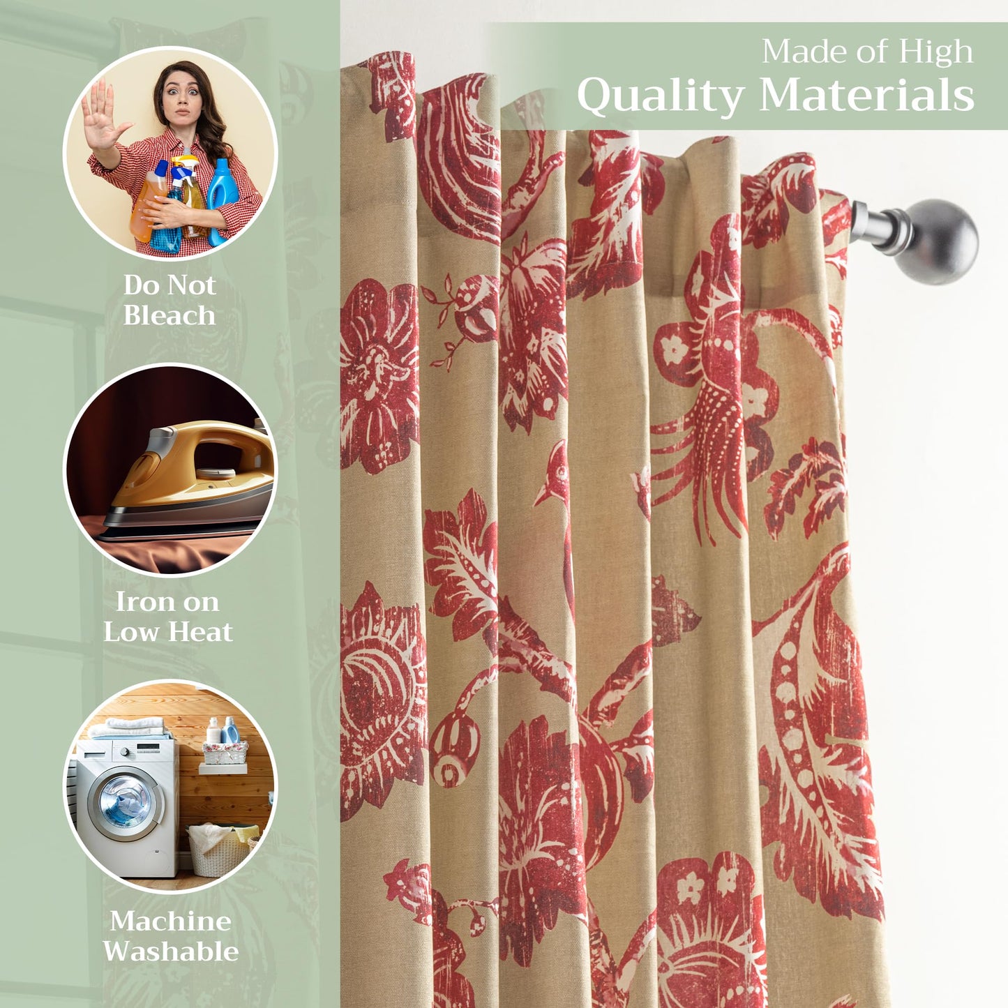 Maison d' Hermine Curtains for Living Room 100% Cotton 96 inch Length One Panel Light Filtering Curtains for Windows with Rod and Loop Pockets Spring Summer (Bowral, 50" W x 96" L)