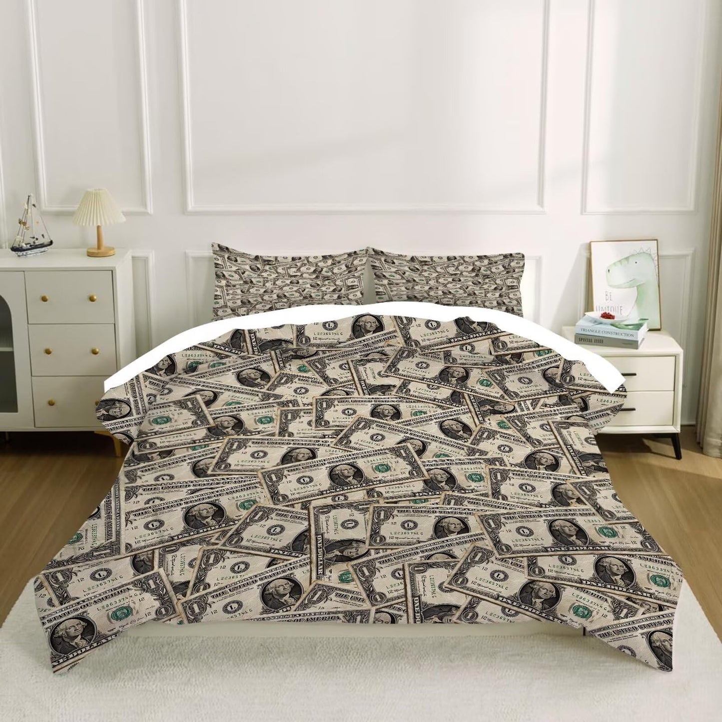 kxry Dollar Money Comforter Set for Boys Kids Ultra Soft Microfiber Quilt One Hundred Dollar Cash Money Bedding Sets King Size with 1 Comforter and 2 Pillowcases Home Decoration Duvet