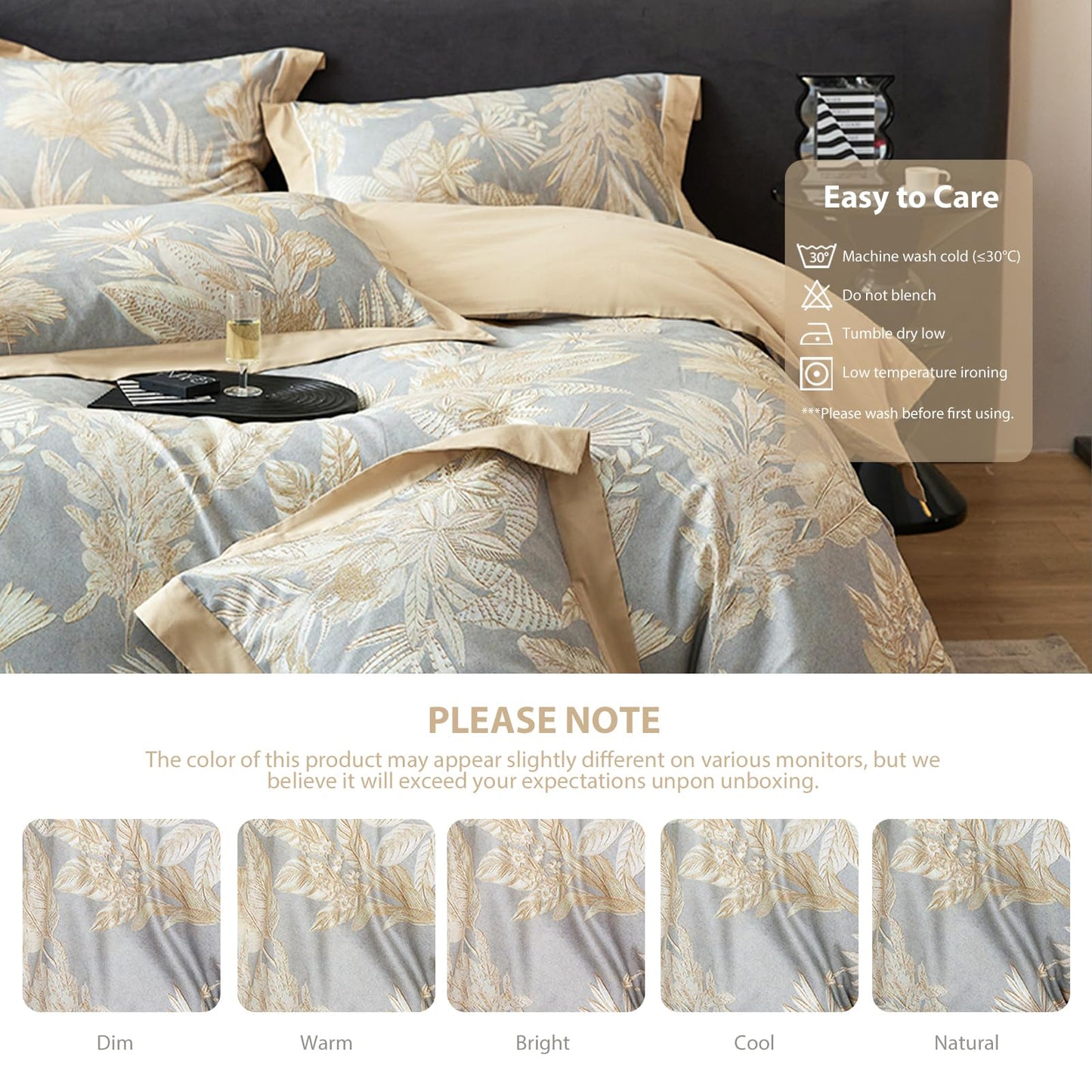 TodaFre 100% Cotton Duvet Cover King Size Set, Luxury Reversible Botanical Floral Patterned, Soft Breathable & Skin-Friendly Bedding for All Season Comfort, 3 Pieces (104"x90")