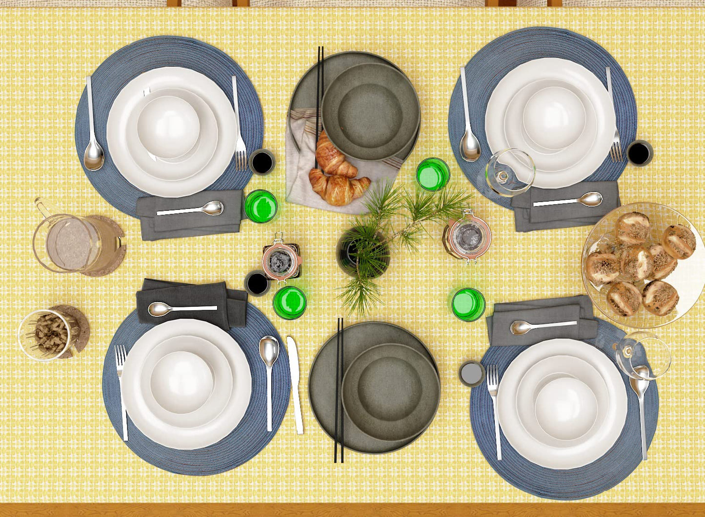 The Season Thread Table Cloth, Yellow/White Woven Fringed, 100% Cotton Table Cover, Size 52x52 Inch, Suitable for Formal Dining, Everyday Meals and Casual Occasions.