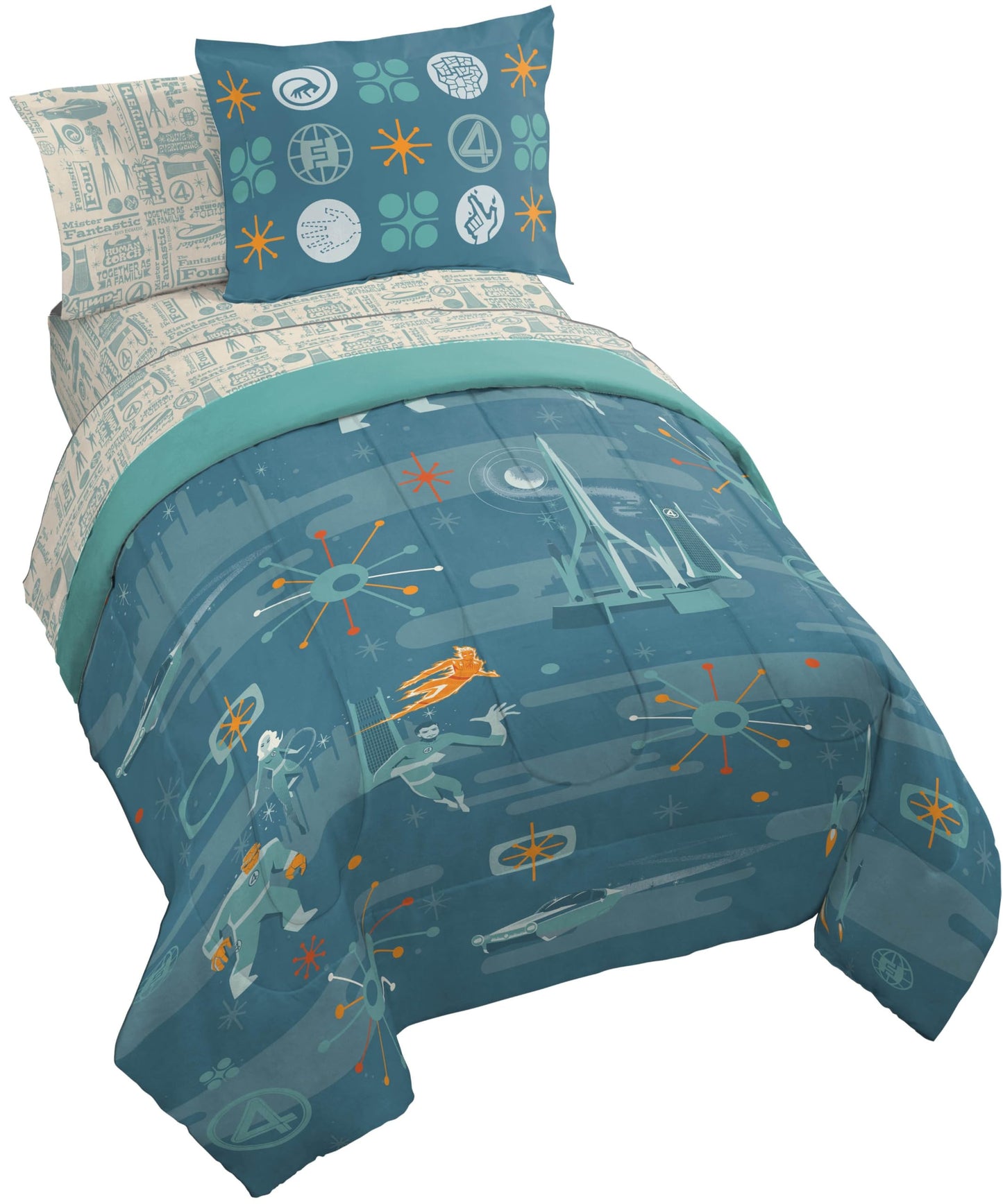 Jay Franco Kids Bed Set, Blue, The Fantastic Four, 5 Piece Twin