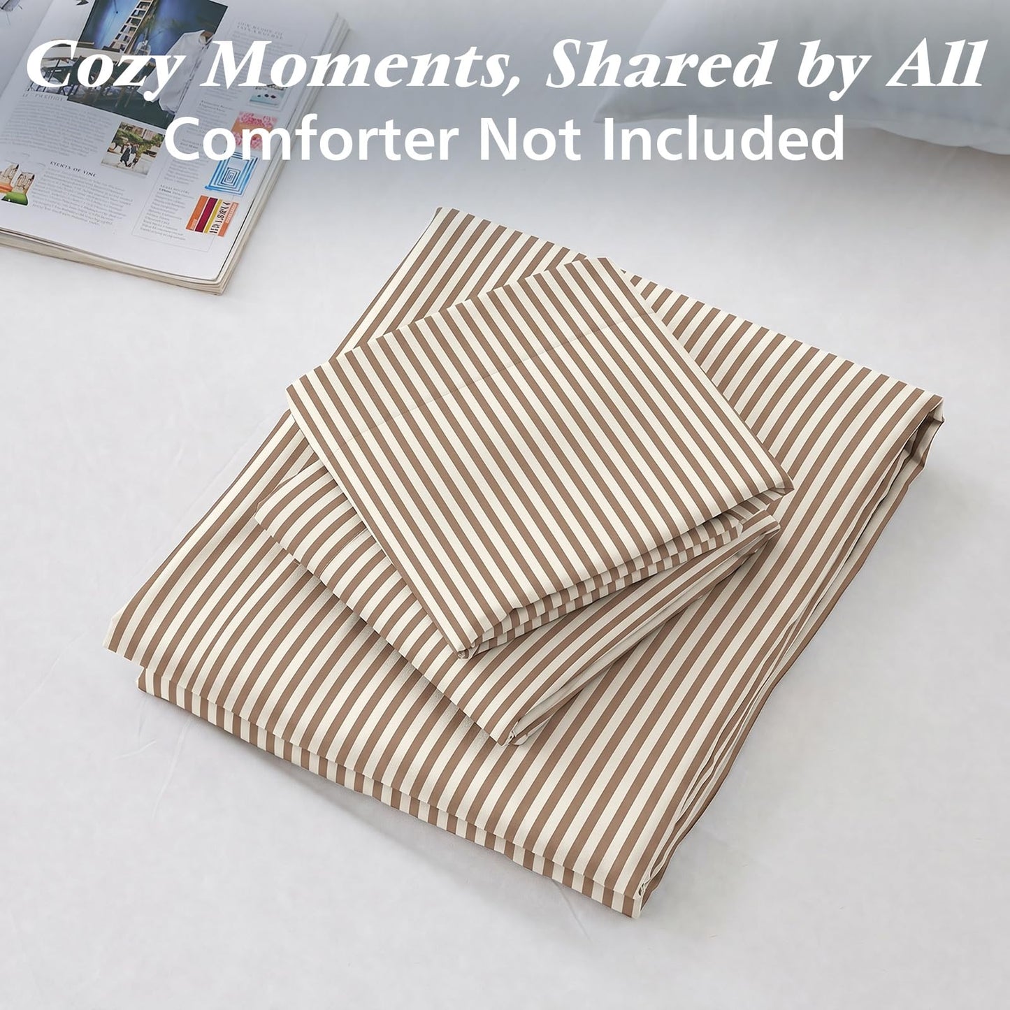 JOLLYVOGUE Striped Duvet Cover Queen, Duvet Cover Set with Khaki Stripes