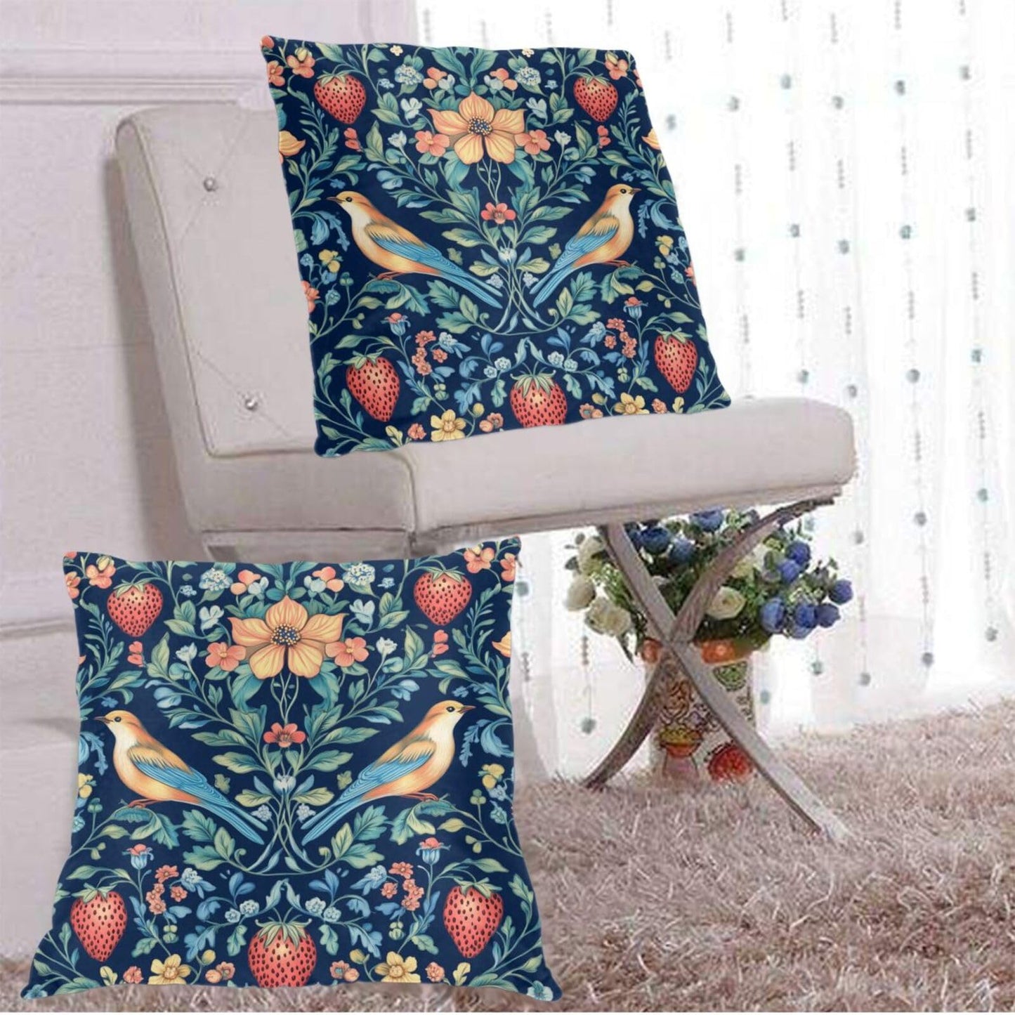 Droerfes Chinoiserie Blue Bird Throw Pillow Covers Set of 2 Couch Pillow Case Decoration Cushion Covers for Sofa Home Living Room Bedroom Outdoor 18X18 Inch
