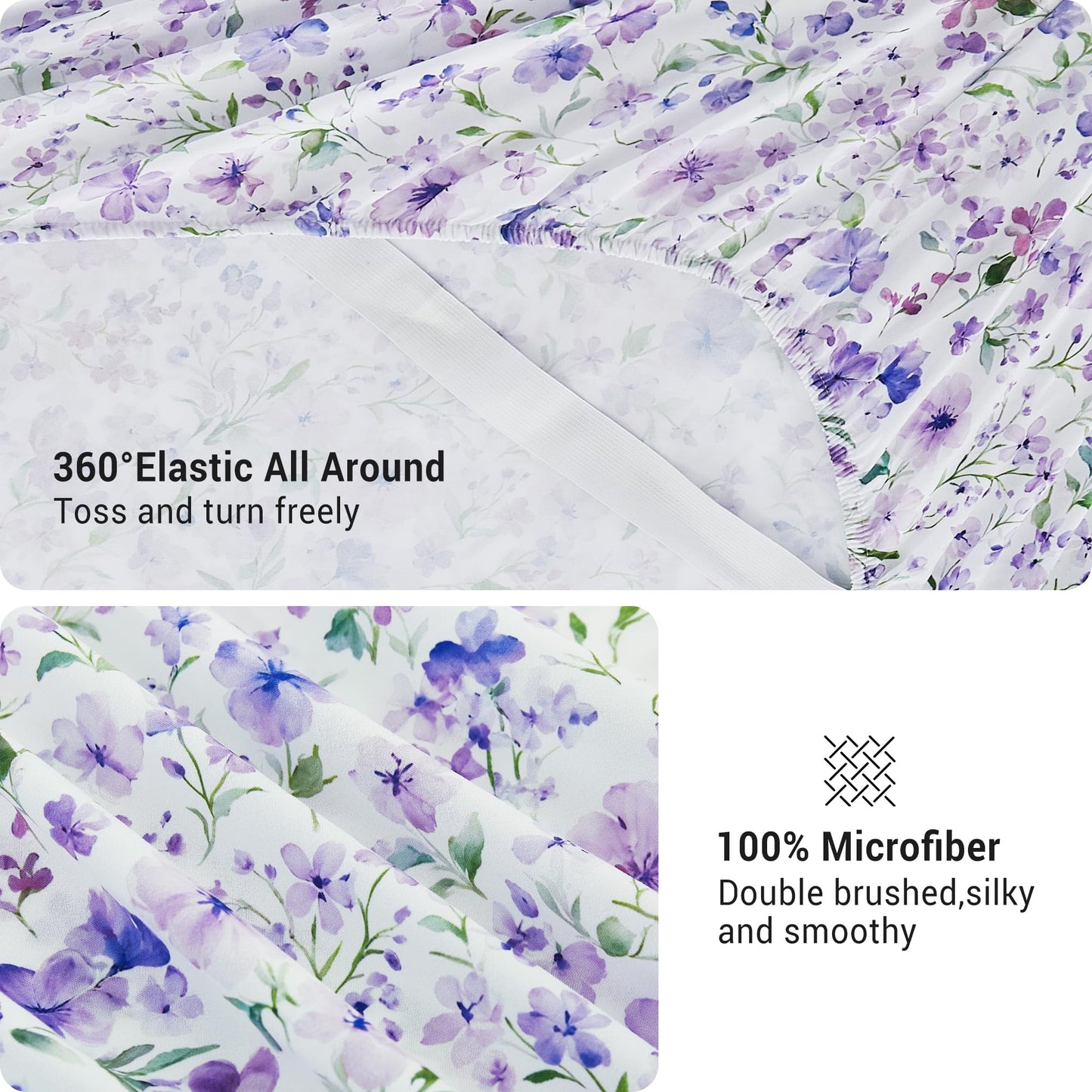 Viviland Floral Queen Sheet Set - 4 Piece Vintage Lavender Flower and Leaves Patterned Bed Sheets - Soft, Breathable Microfiber Sheets with Deep Pocket, Non-Slip Fitted Sheets & Pillowcases