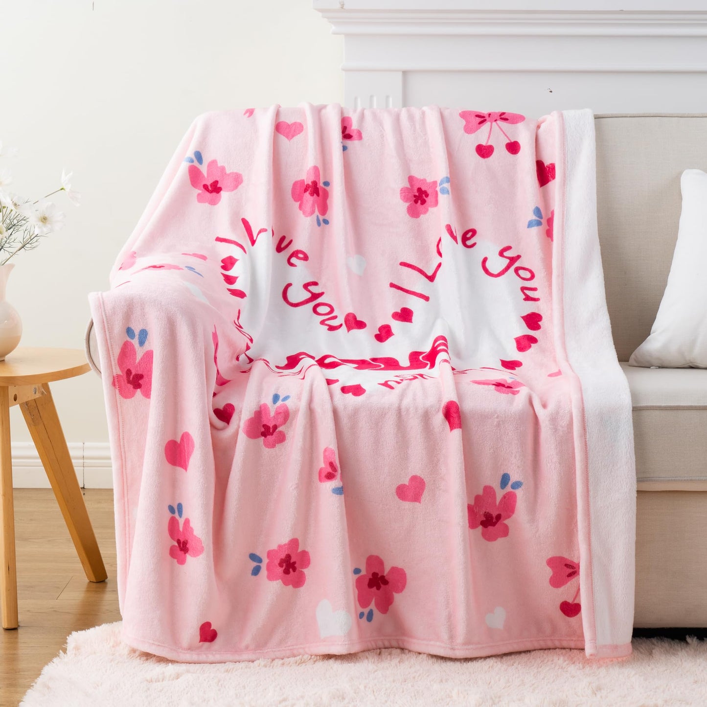 Battilo Birthday Gifts for Women, Girlfriend, Wife, Best Friend, Mom, Sister, Mothers Day Blanket, Love Blanket, Super Soft Flannel Throw Blankets for Bed Couch Sofa,50 x 60, Pink