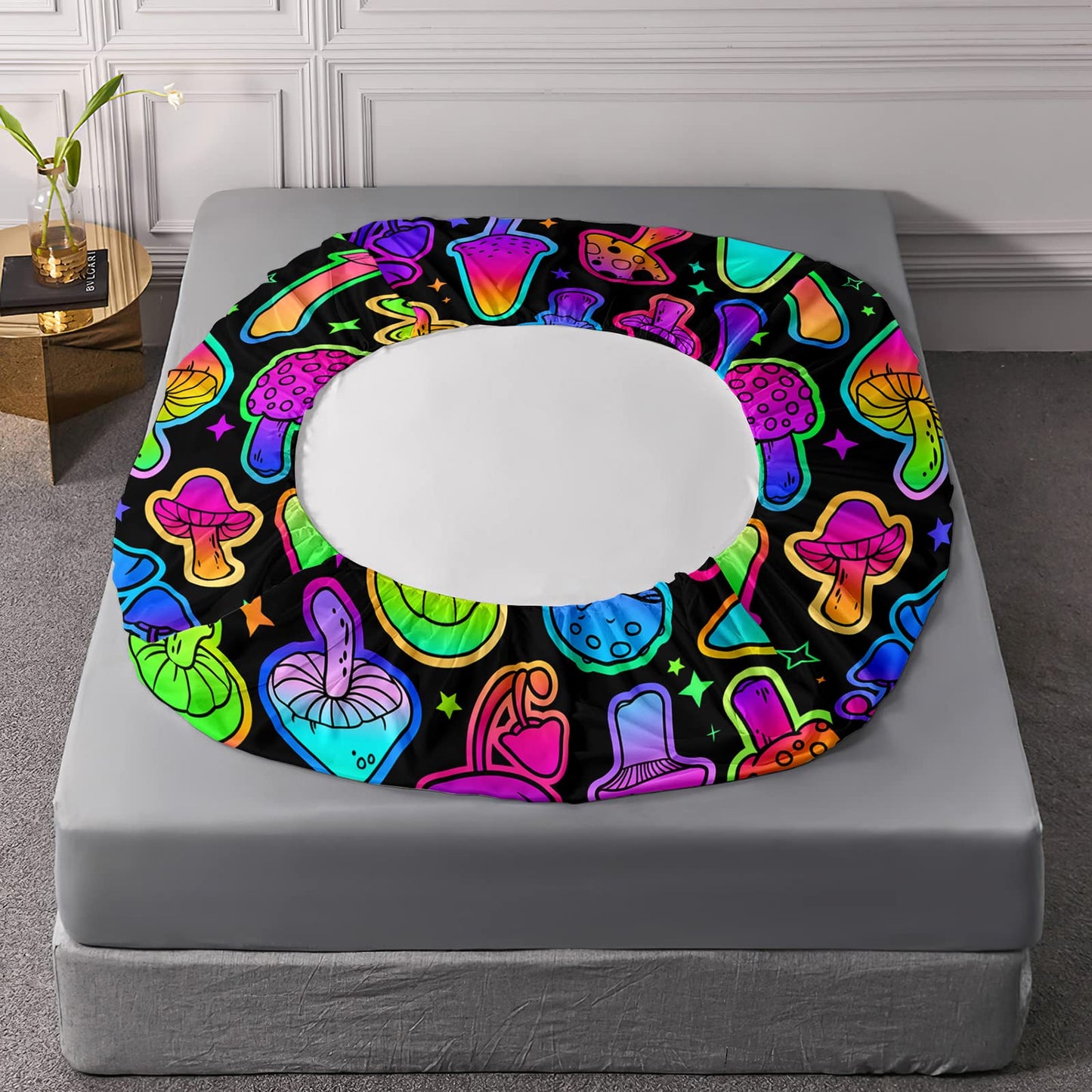 Axolotl Mushroom Sheet Set Kids Bedding Twin,4Pcs Colorful Soft Gradient Mushroom Bedding Set with 1 Fitted Sheet 1 Flat Sheet 2 Pillowcases,Cute Bed Sets for Kids Boys Girls Teens Adults,Black Neon