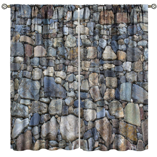 Nanacur Brick Stone Wall Curtains, Retro Stone Brick Rocks Rustic Farmhouse Geometric Wall Rod Pocket Window Drapes, for Bedroom Living Room 42" W X 45" L (Decorative)