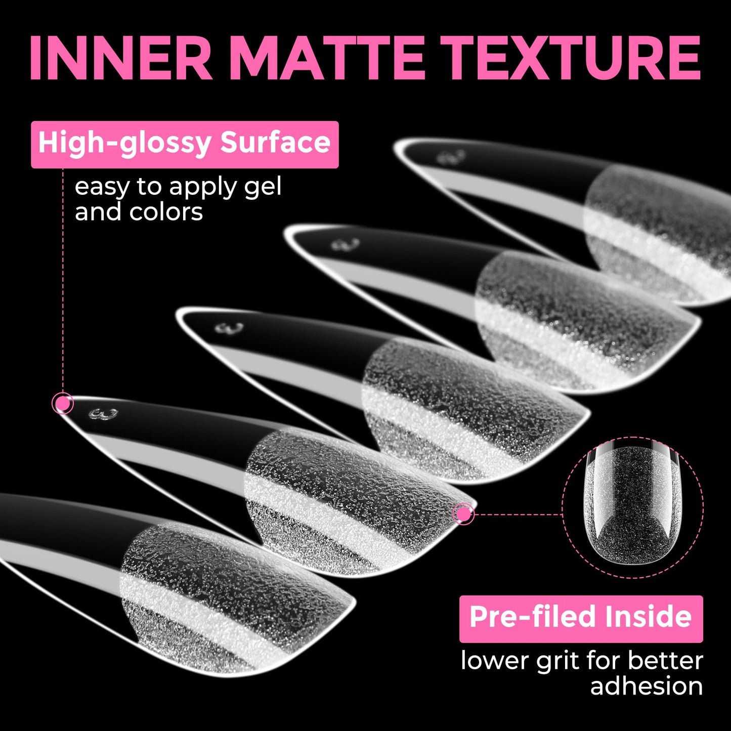 UNA GELLA Long Stiletto Gel Nail Tips: 216pcs Halloween Stiletto Almond Fake Nails Pre-shape Long Almond Press Ons for Full Cover Acrylic French False Nails For Nail Extension DIY Salon 12 Sizes