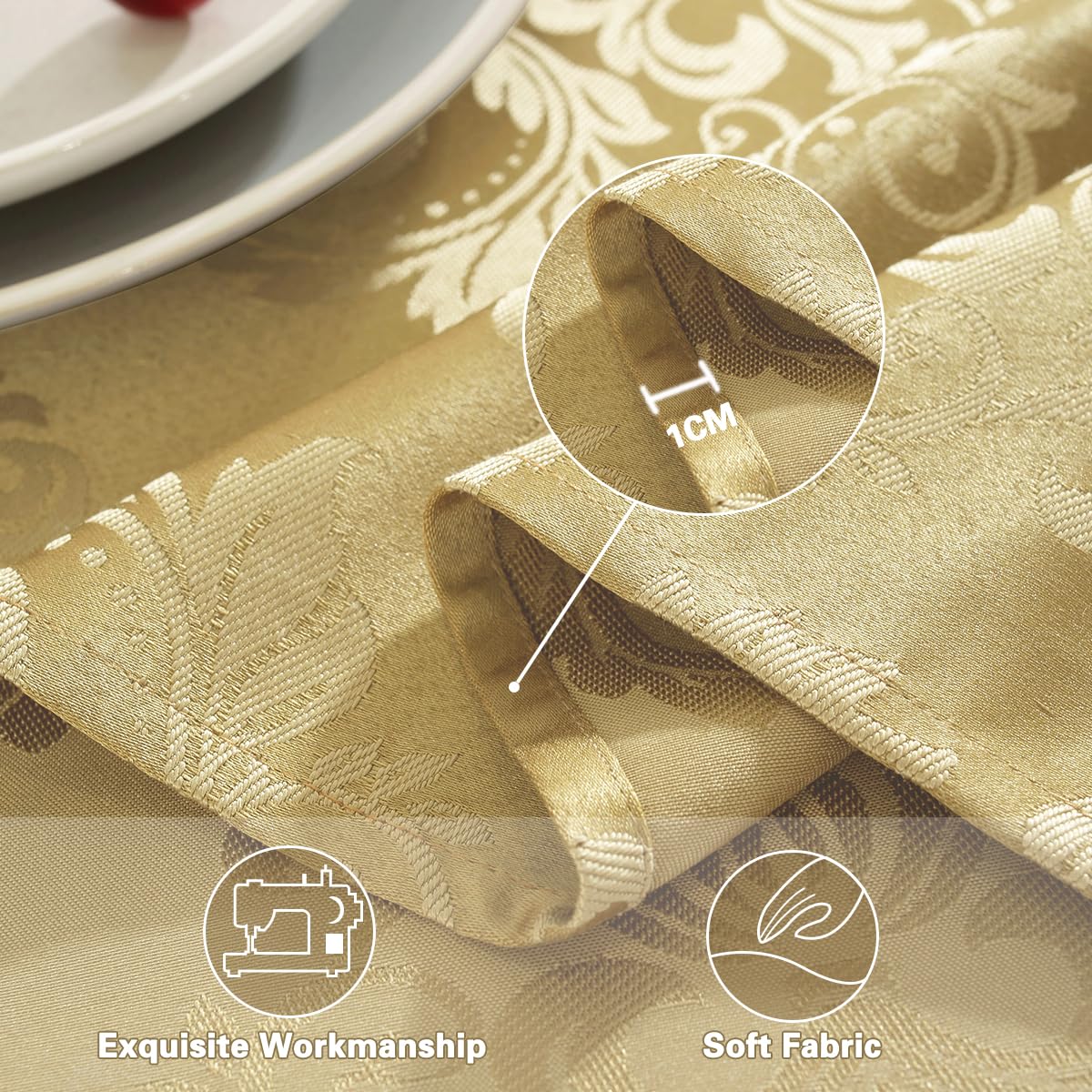 SASTYBALE Damask Gold Tablecloth Rectangle 52 x 70 Inch, Floral Jacquard Spill Proof Washable Polyester Table Cloth, Soft Table Cover for Dining/Party/Wedding/Indoor/Outdoor