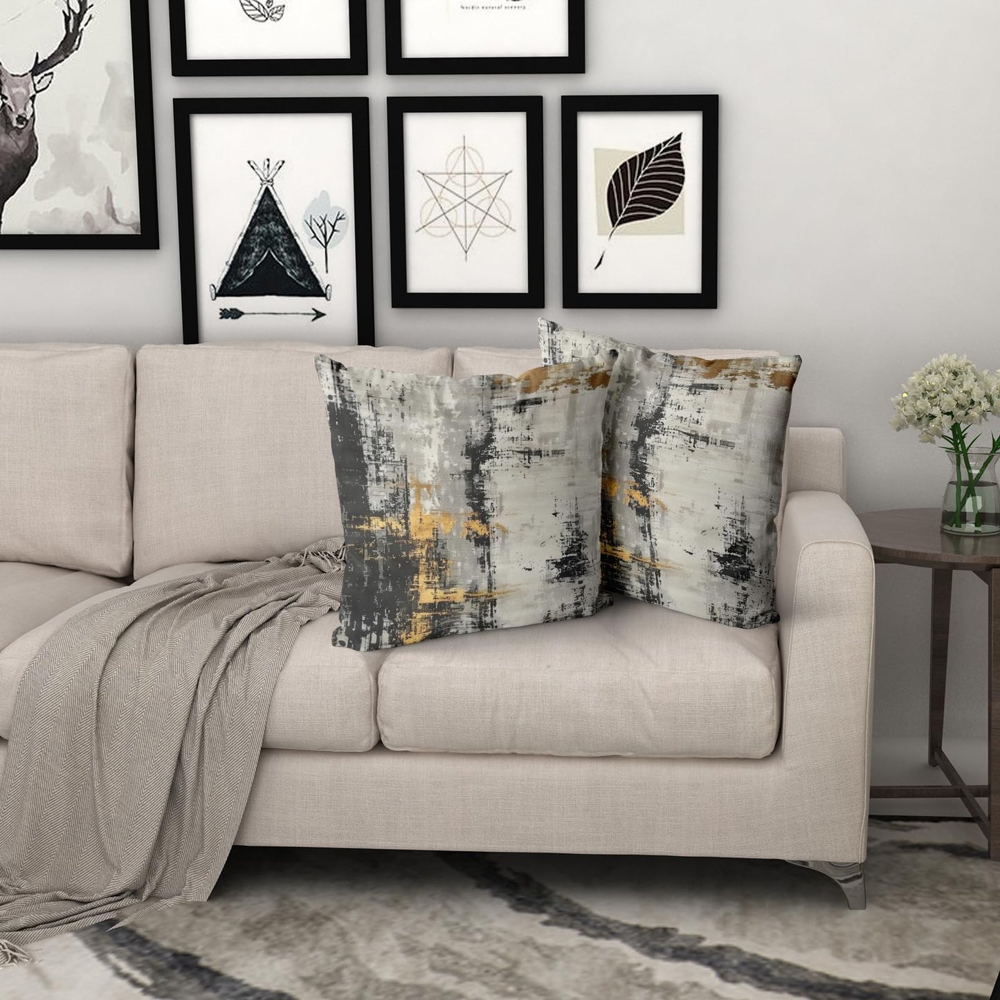 Giwawa Black Gold Throw Pillow Covers - Set of 2 Abstract Modern Decorative Pillow Case Minimalist Square Pillow Covers Home Decor for Sofa Bed Living Room 18 x 18 Inches