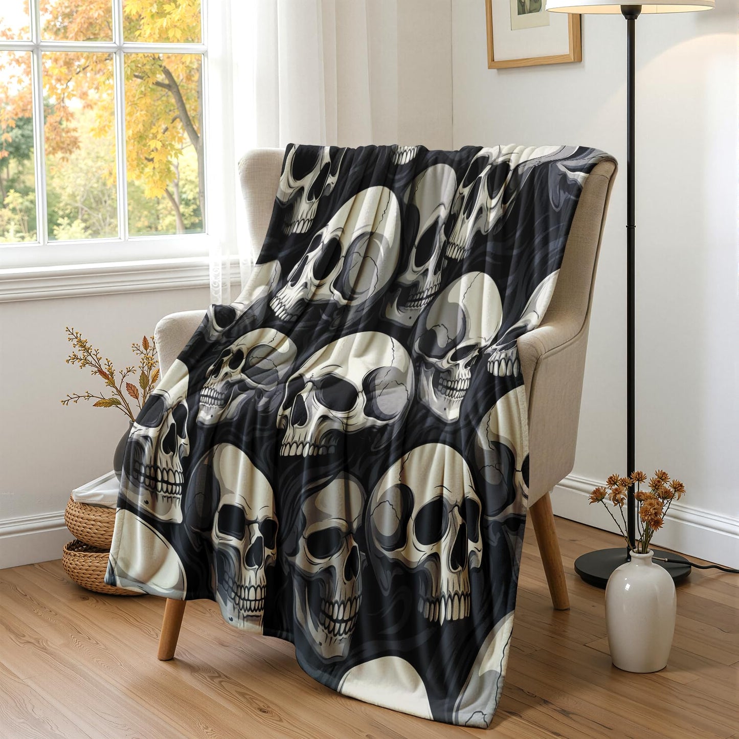 GEDAEUBA Skull Blankets for Adults - Halloween Gothic Skeleton Fleece Blanket Full Size, Soft Cozy Blankets & Throws for Couch, Bed, and Sofa, 84x90 inches