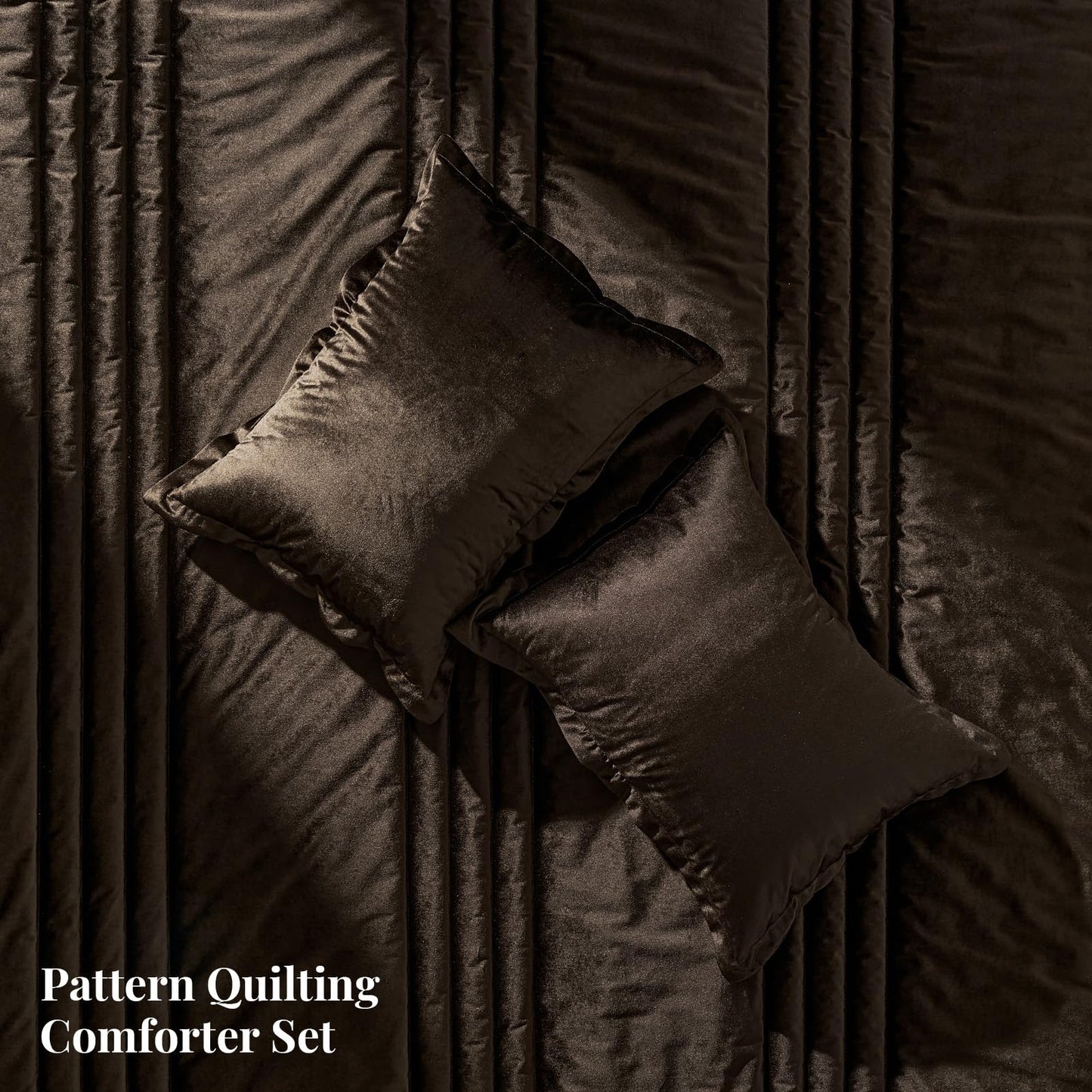 Bedding Velvet King Comforter Sets: Brown 3 Pieces Luxurious Ultra Soft Bed Set Suitable for All Seasons - Chocolate Cozy Striped Farmhouse Rustic Lightweight Men Women Bedroom Comforters with 2 Shams