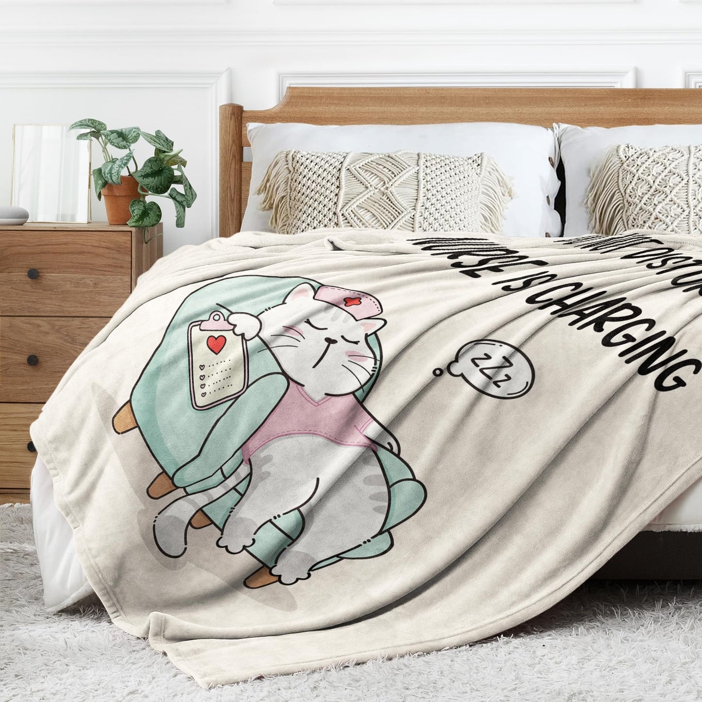 GiltGlimmer Funny Nurse Gifts for Women, Nurse is Charging Blanket, LPN RN Birthday Appreciation Gift for Nurses Practitioner, Nursing Student Graduation Gift for Nurses Week/Day 60" x 50", Off White