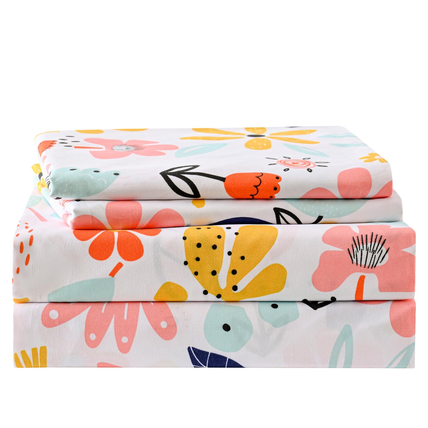 Yibeizi Floral Sheet Set for Girls Twin, Kids Cute Print Bedsheets Microfiber Deep Pocket Flower Patterned Bed Sheet & Pillowcase Sets 3 Pieces