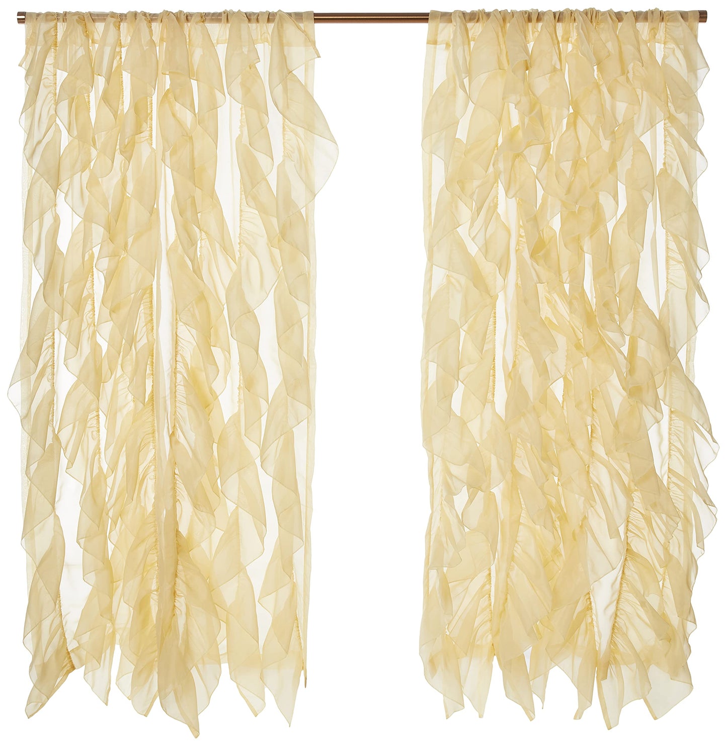Sweet Home Collection SHRPNL-63-MZE-2PK Sheer Voile Vertical Ruffled Window Curtain Panel 50" X 63", Maize, 63" x 50"