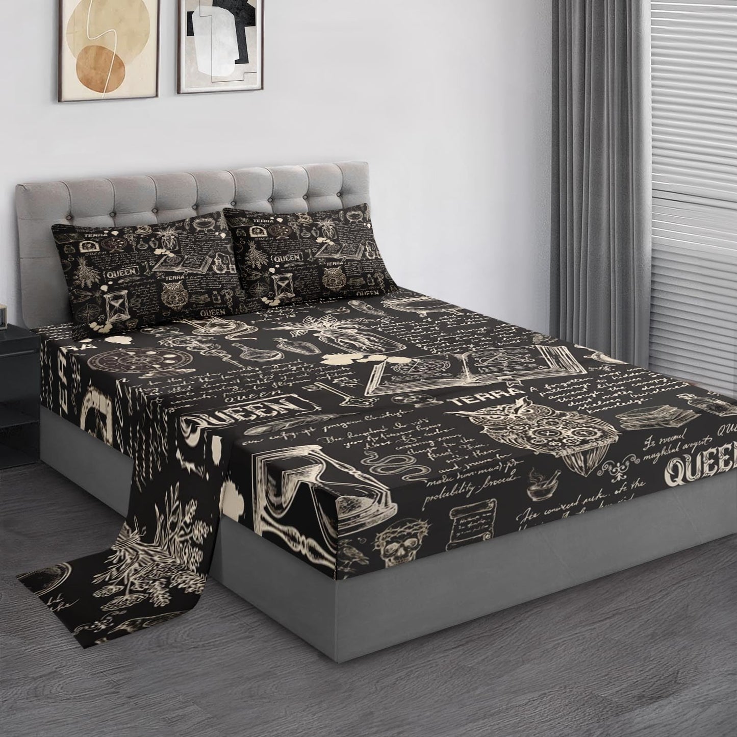 Pamnest Full Size Bed Sheet Sets, Gothic Chemistry Science Soft Microfiber 4 Pcs Bedding Sets for Adults Bedroom Bed Decor, Goth Dark Academia Bedding Flat, Fitted Sheet and 2 Pillowcases