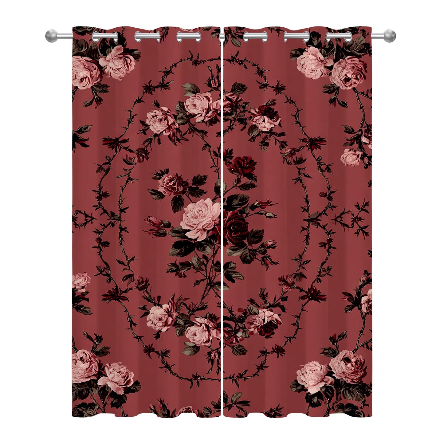 Solvivae Floral Gothic Blackout Curtains for Bedroom Living Room, Vintage Shabby Chic Patterned Window Treatments, Room Darkening Thermal Insulated Grommet Drapes, 45 Inch Curtains 2 Panel Set