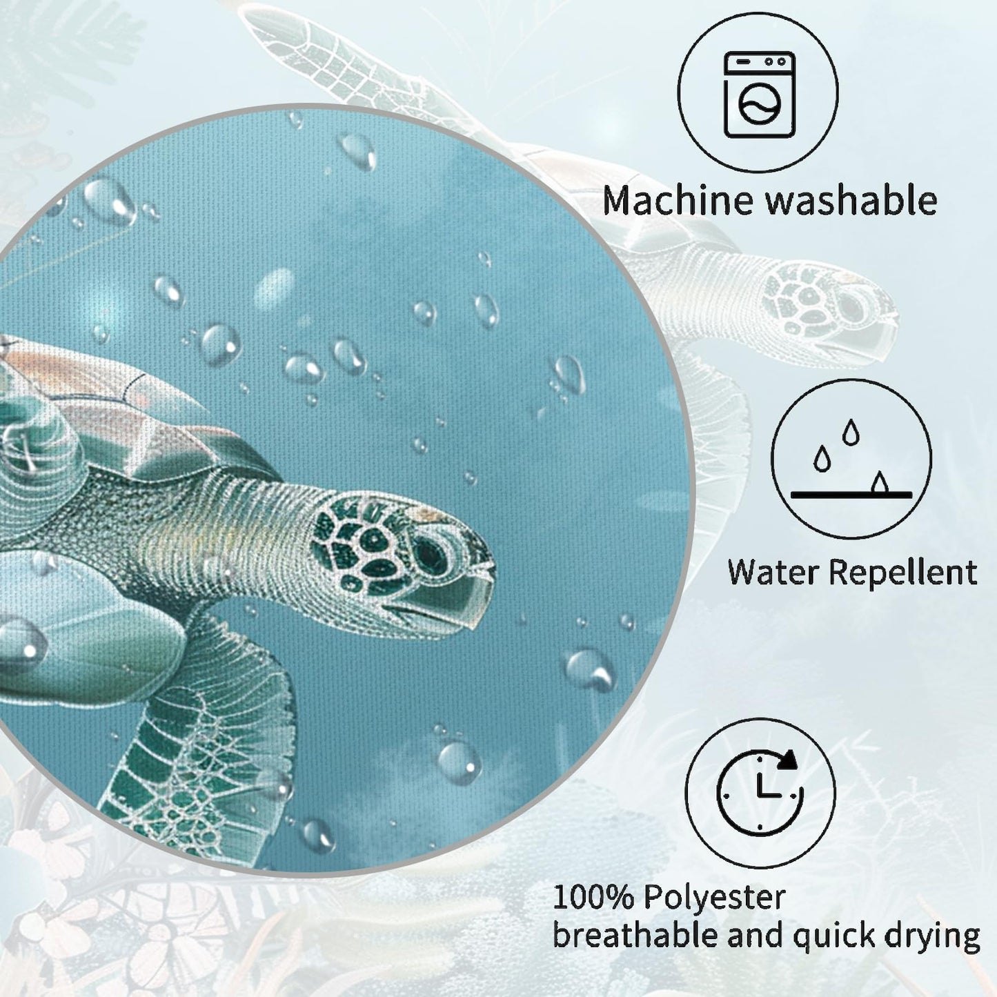 Sokdcam Sea Turtle Shower Curtain, Blue Teal Turtle Beach Theme Shower Curtain for Bathroom, 72 x 72 Inch Polyester Fabric Waterproof Bath Curtains Decor Set with 12 Hooks