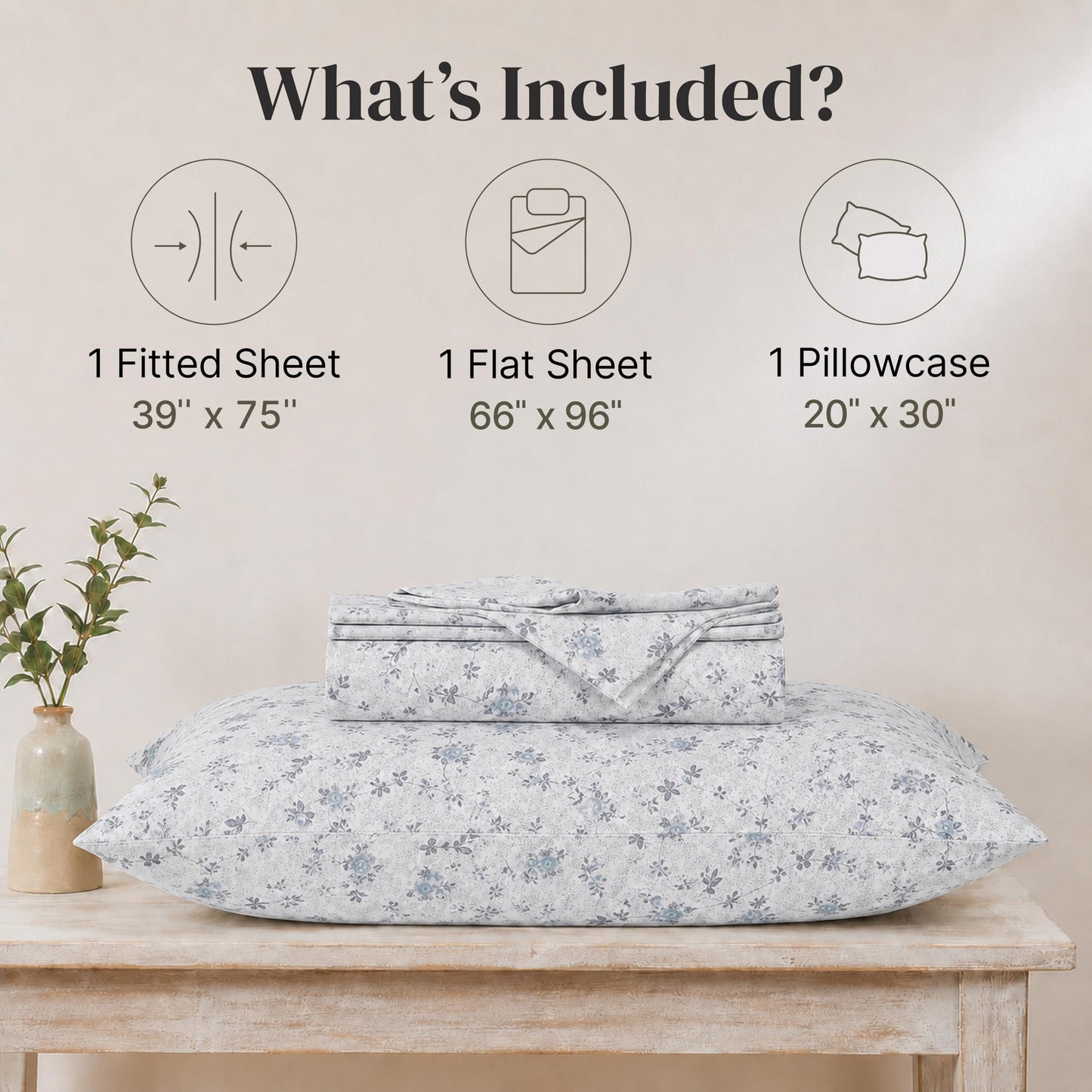 Modern Threads Silky Soft Microfiber and Wrinkle Free Sheets - Luxurious Microfiber Bed Sheets Includes Flat Sheet, Fitted Sheet with Deep Pockets, & Pillowcases Kashmir Rose Blue, Twin