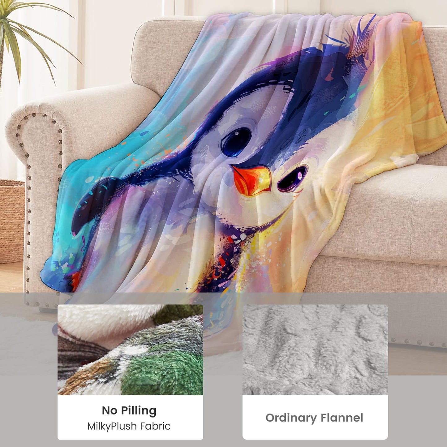 Flannel Penguin Blanket for Women, Girls & Boys - Soft, Warm & Cozy Throw Blanket for Sofa, Couch, Bed & Living Room - 60" x 50" - Penguin Decor
