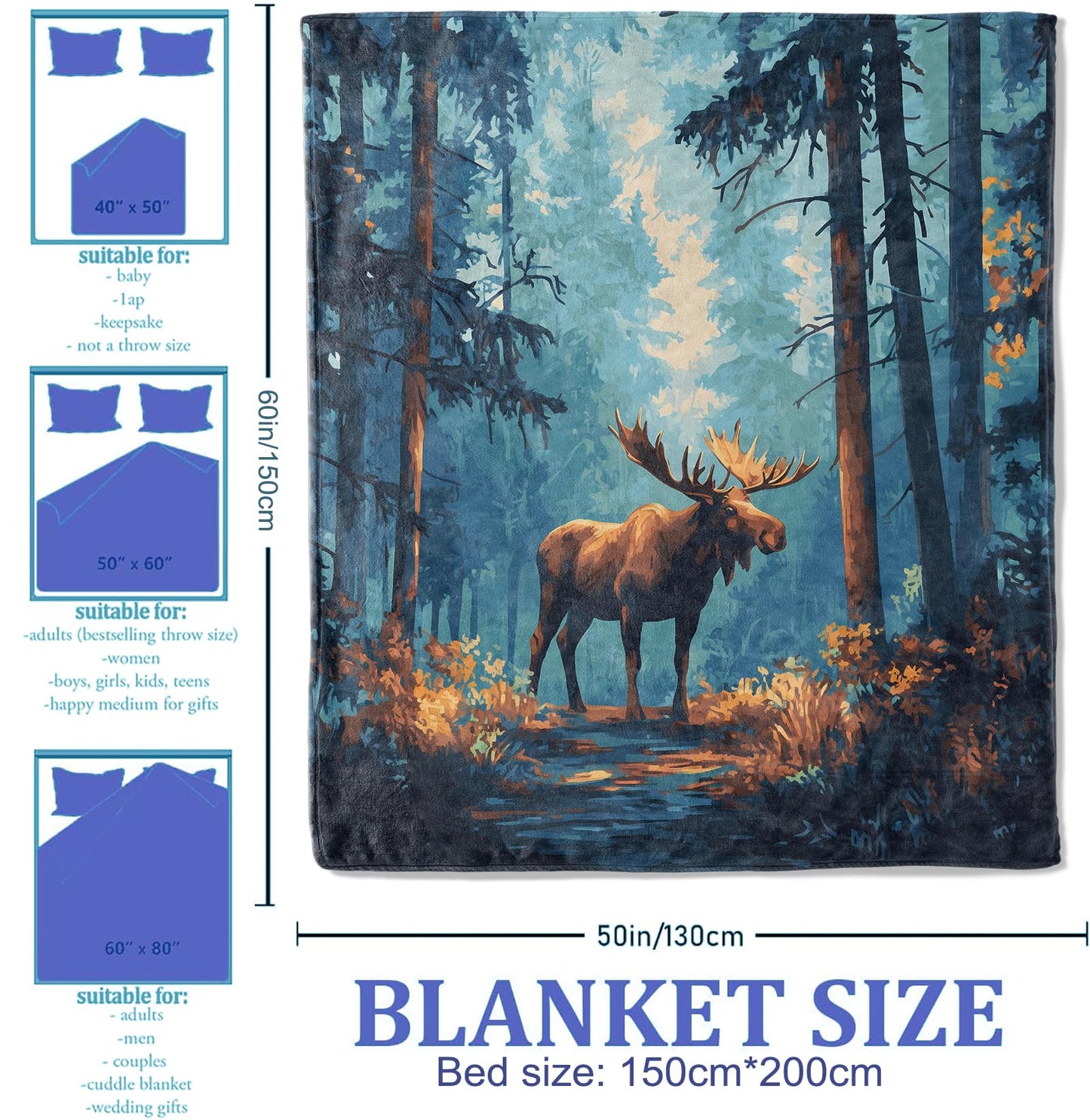 Plistiz Moose Throw Blanket 50x60, Forest Theme Blankets for Living Room Decor, Soft Flannel Gifts for Women