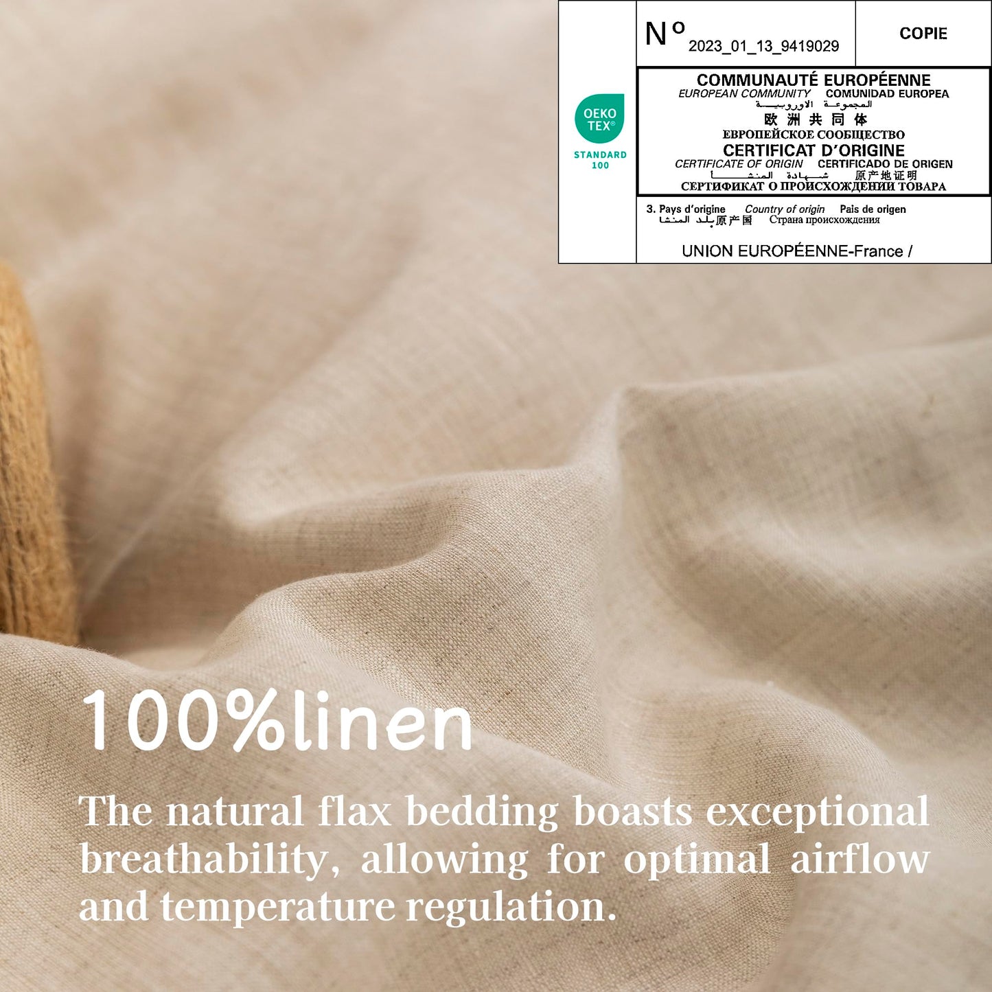 EVERLY 100% Pure Linen Duvet Cover Set Queen Size90X90Inch 3pcs (1 Duvet Cover,2 Pillowcases) Soft and Breathable for All Season with Coconut Button Closure, Suitable for Hot Sleepers-Linen-Queen