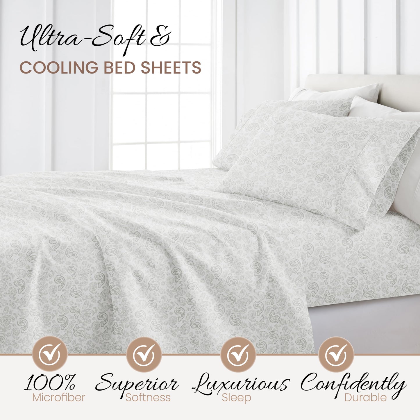 Linen Market 4 Piece Queen Sheet Set (Gray Floral) - Sleep Better Than Ever with These Ultra-Soft & Cooling Bed Sheets for Your Queen Size Bed - Deep Pocket Fits 16" Mattress