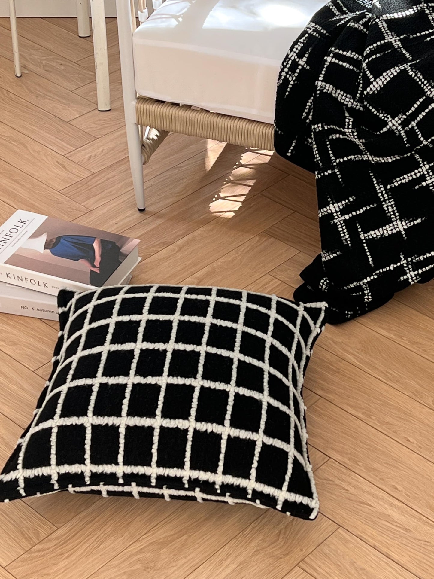 Crumbs Home Modern Decorative Throw Blanket for Couch, Sofa, Bed, Black Beige Embroidered Irregular Lines, 55"x60"